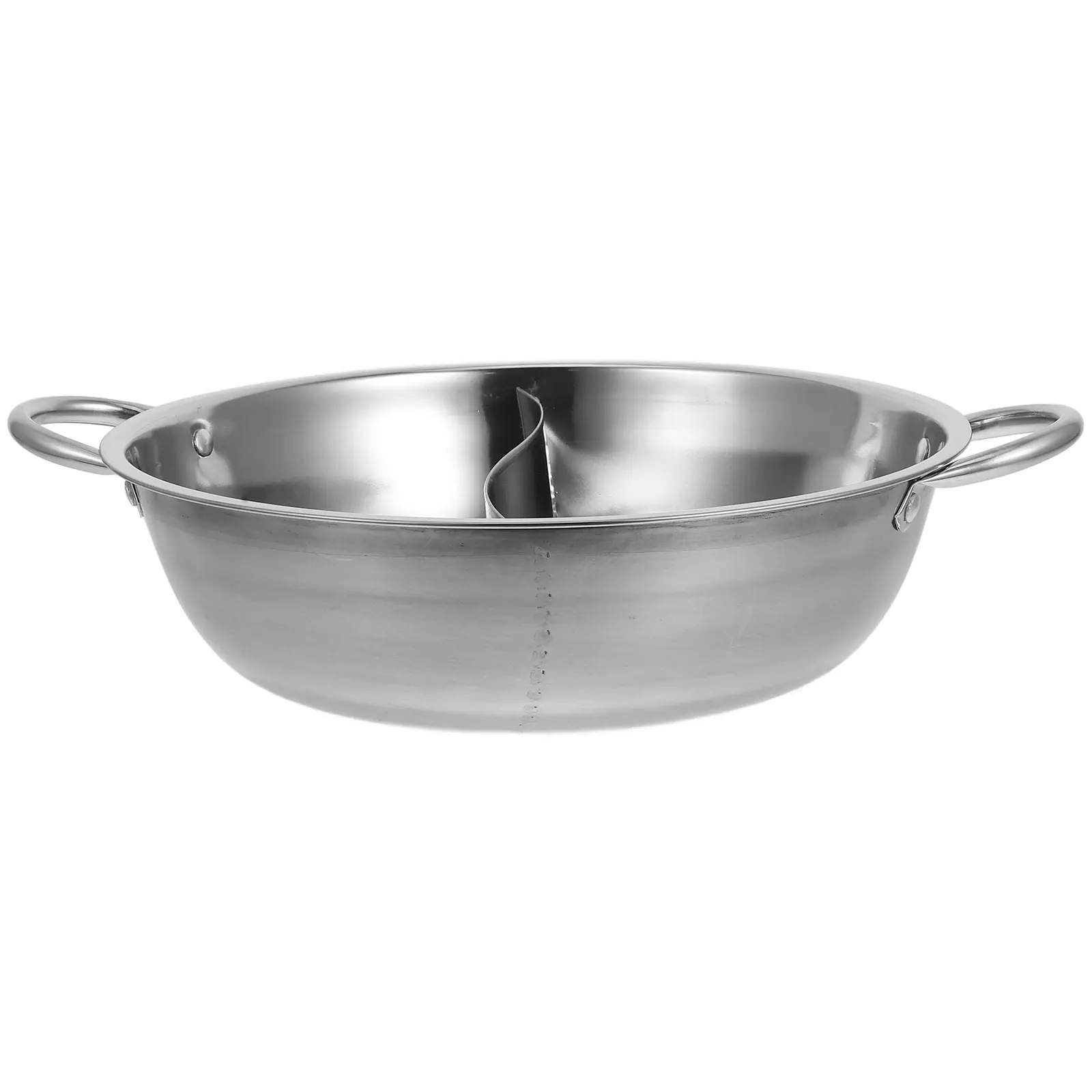 Stainless Steel Hot Pot Basin with Divider 28cm Pan Reusable Kitchenware Practical Double Handle Chinese Cooking