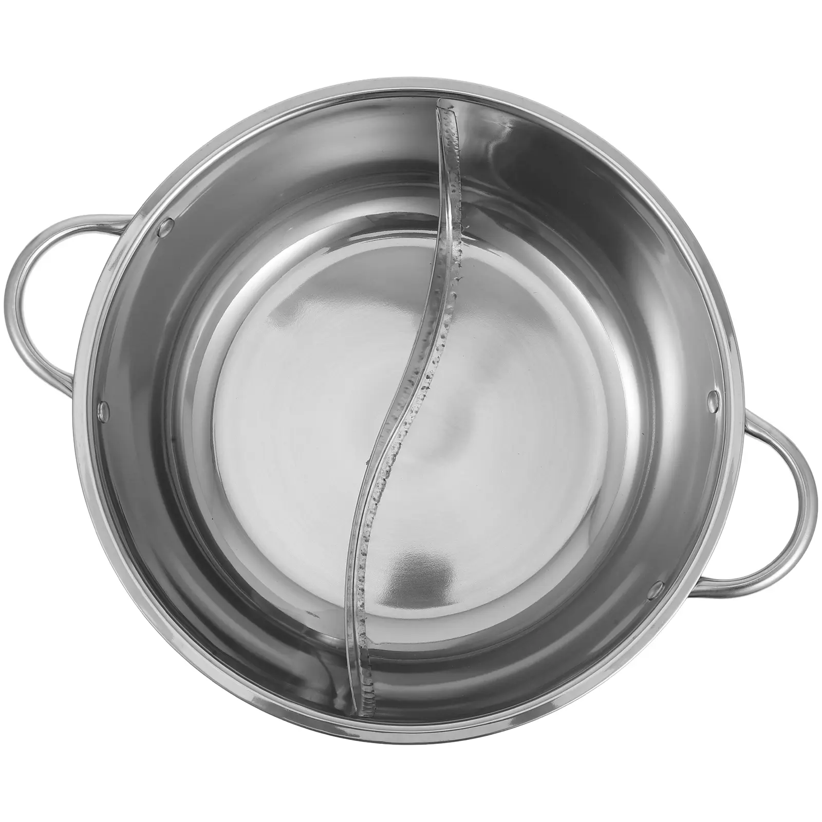 Stainless Steel Hot Pot Basin with Divider 28cm Pan Reusable Kitchenware Practical Double Handle Chinese Cooking