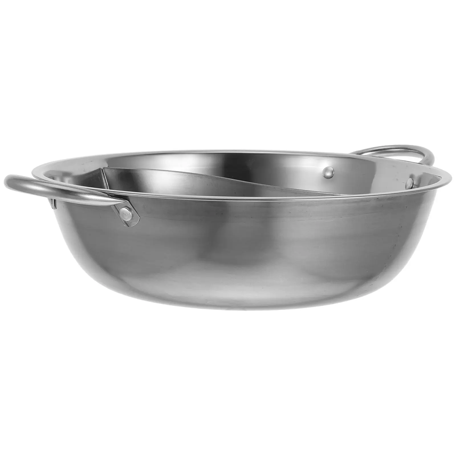 Stainless Steel Hot Pot Basin with Divider 28cm Pan Reusable Kitchenware Practical Double Handle Chinese Cooking