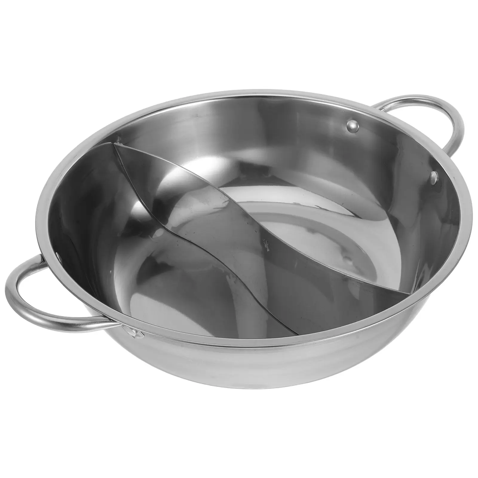 Stainless Steel Hot Pot Basin with Divider 28cm Pan Reusable Kitchenware Practical Double Handle Chinese Cooking