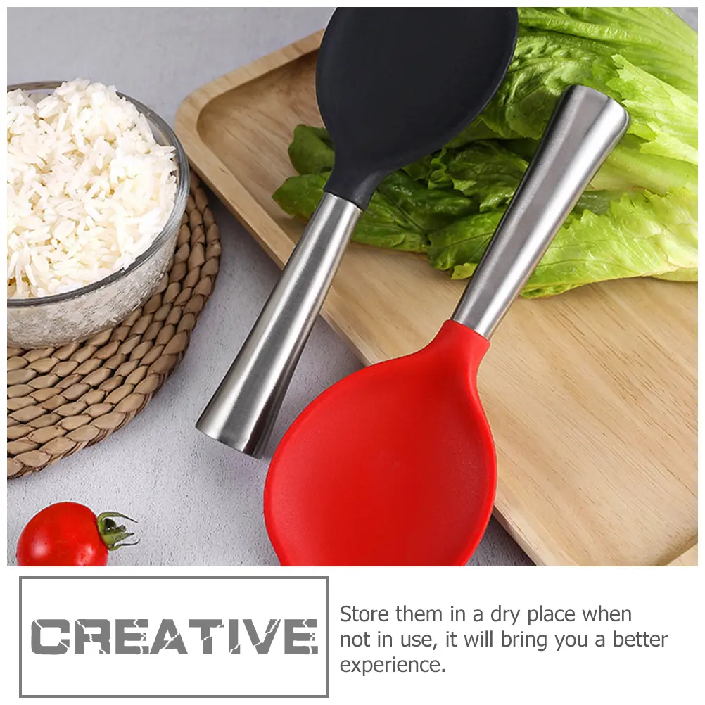 Leaf Shaped Rice Paddle Non Stick Silicone Stainless Steel Spoon Kitchen Utensils Reusable Serving Tool Easy Cleaning Multi