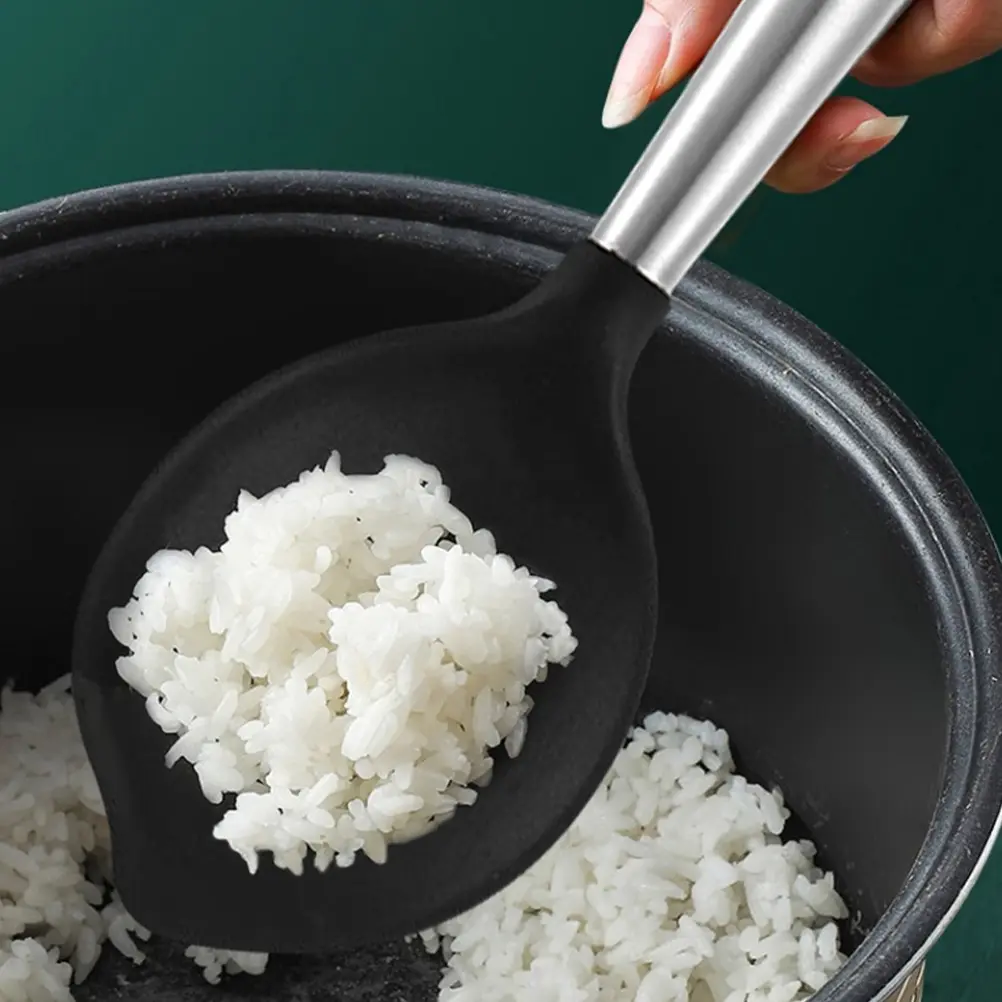 Leaf Shaped Rice Paddle Non Stick Silicone Stainless Steel Spoon Kitchen Utensils Reusable Serving Tool Easy Cleaning Multi