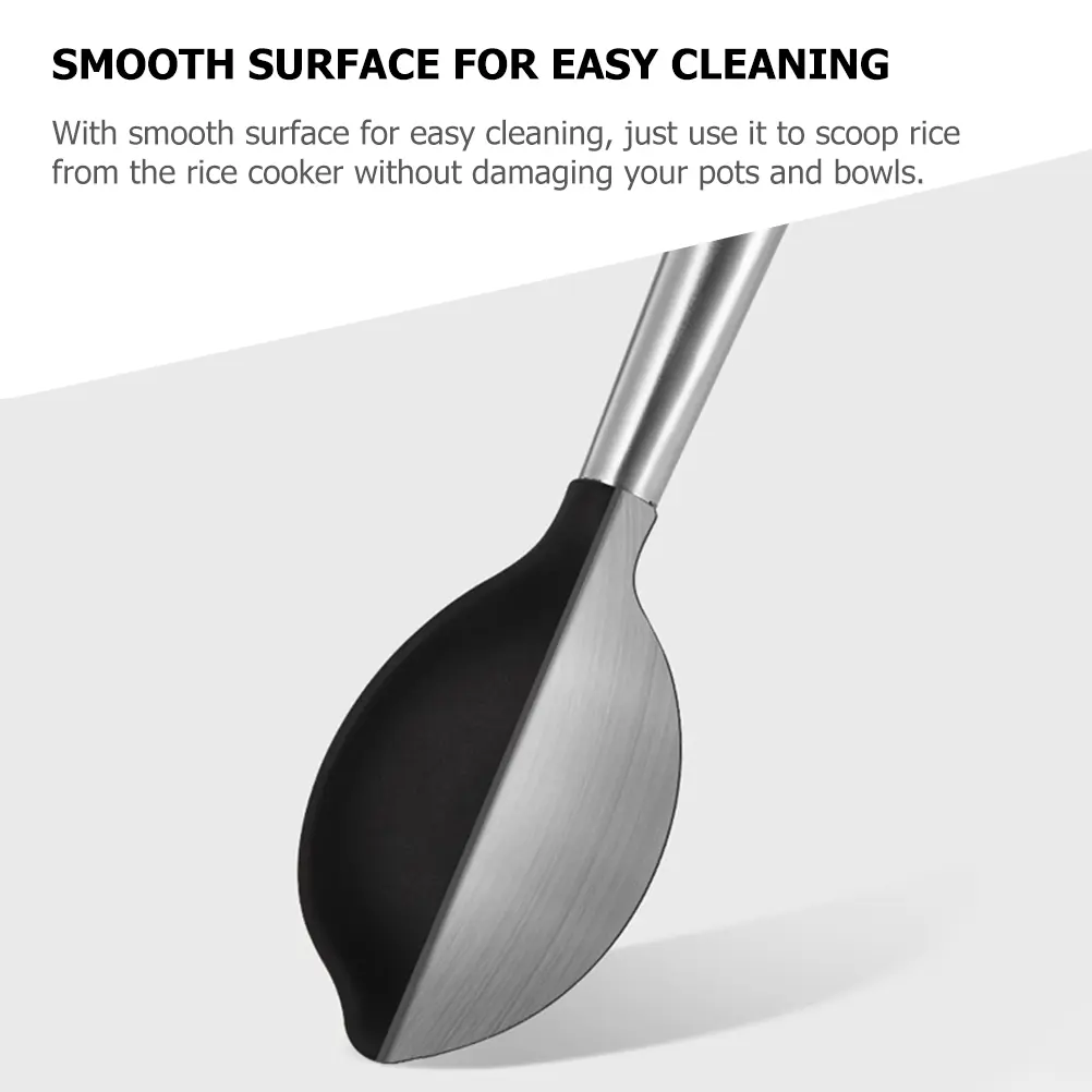 Leaf Shaped Rice Paddle Non Stick Silicone Stainless Steel Spoon Kitchen Utensils Reusable Serving Tool Easy Cleaning Multi