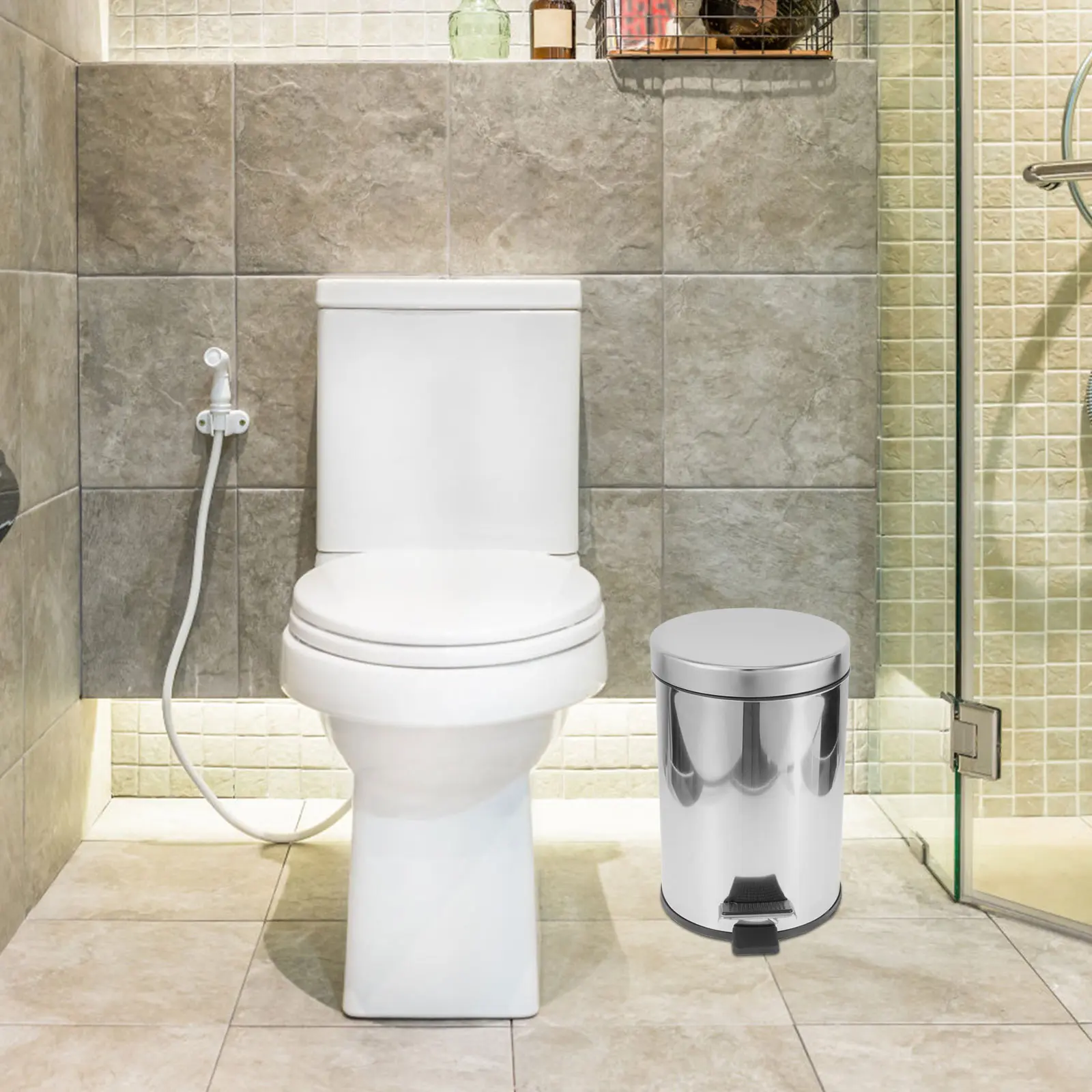 Stainless Steel Pedal Trash Can for Kitchen Home Use Step Bins Garbage Recycle Bin Waste Container Wide Opening Grey
