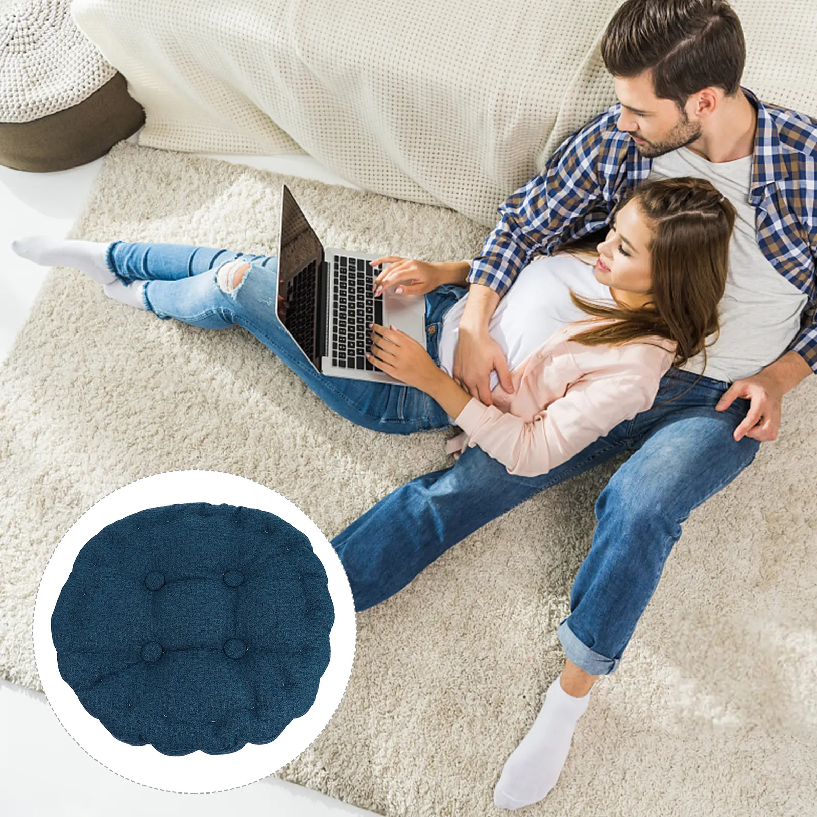 Round Floor Linen Seat Pad for Living Bedroom Floor Pillows Balcony Comfortable Breathing Meditation Yoga Style