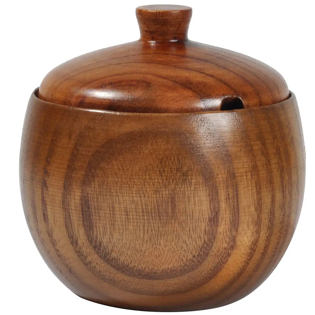 Solid Wood Seasoning Jar Pot Spice Condiment Holder for Table Condiments Organizer Storage Container Wooden Baby