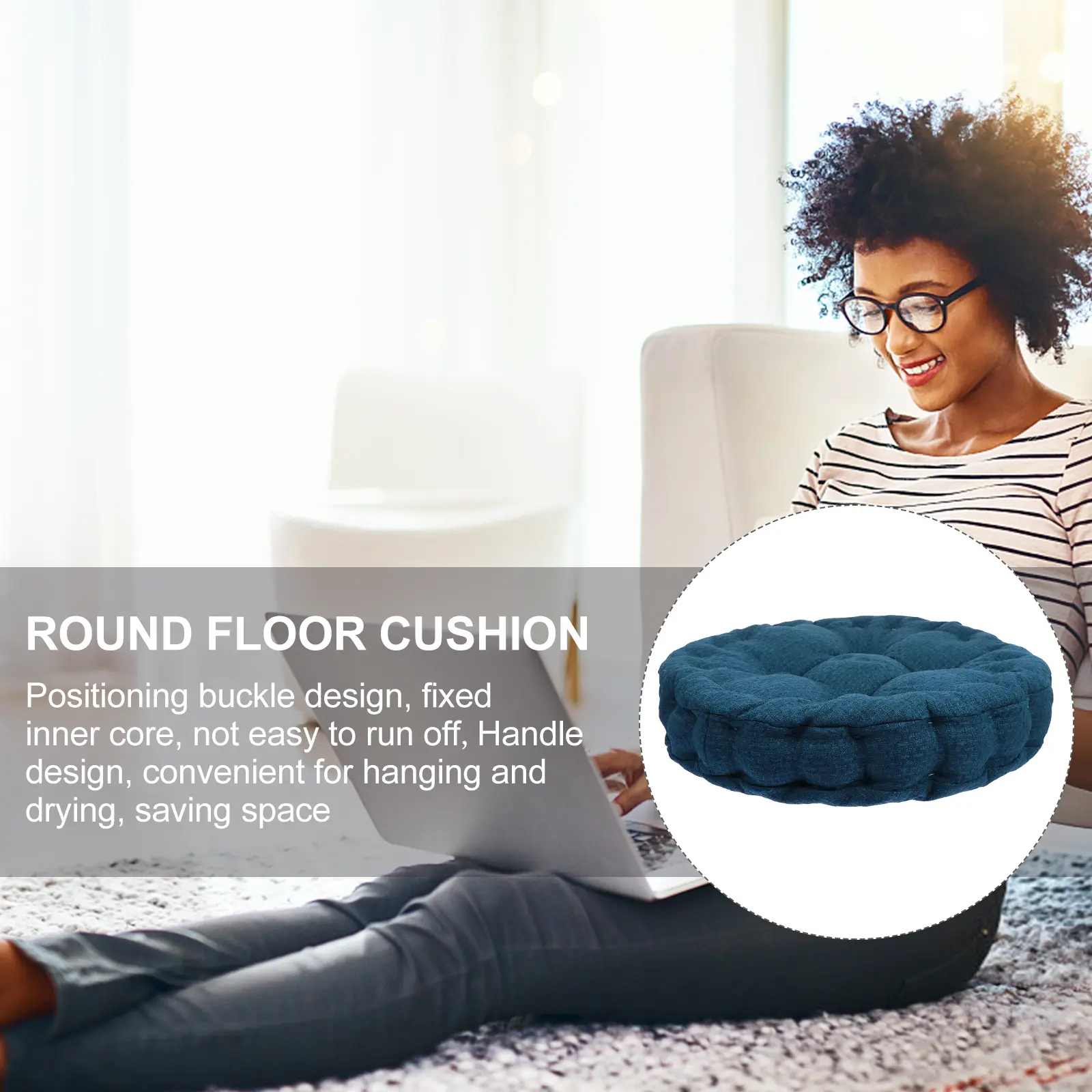 Round Floor Linen Seat Pad for Living Bedroom Floor Pillows Balcony Comfortable Breathing Meditation Yoga Style