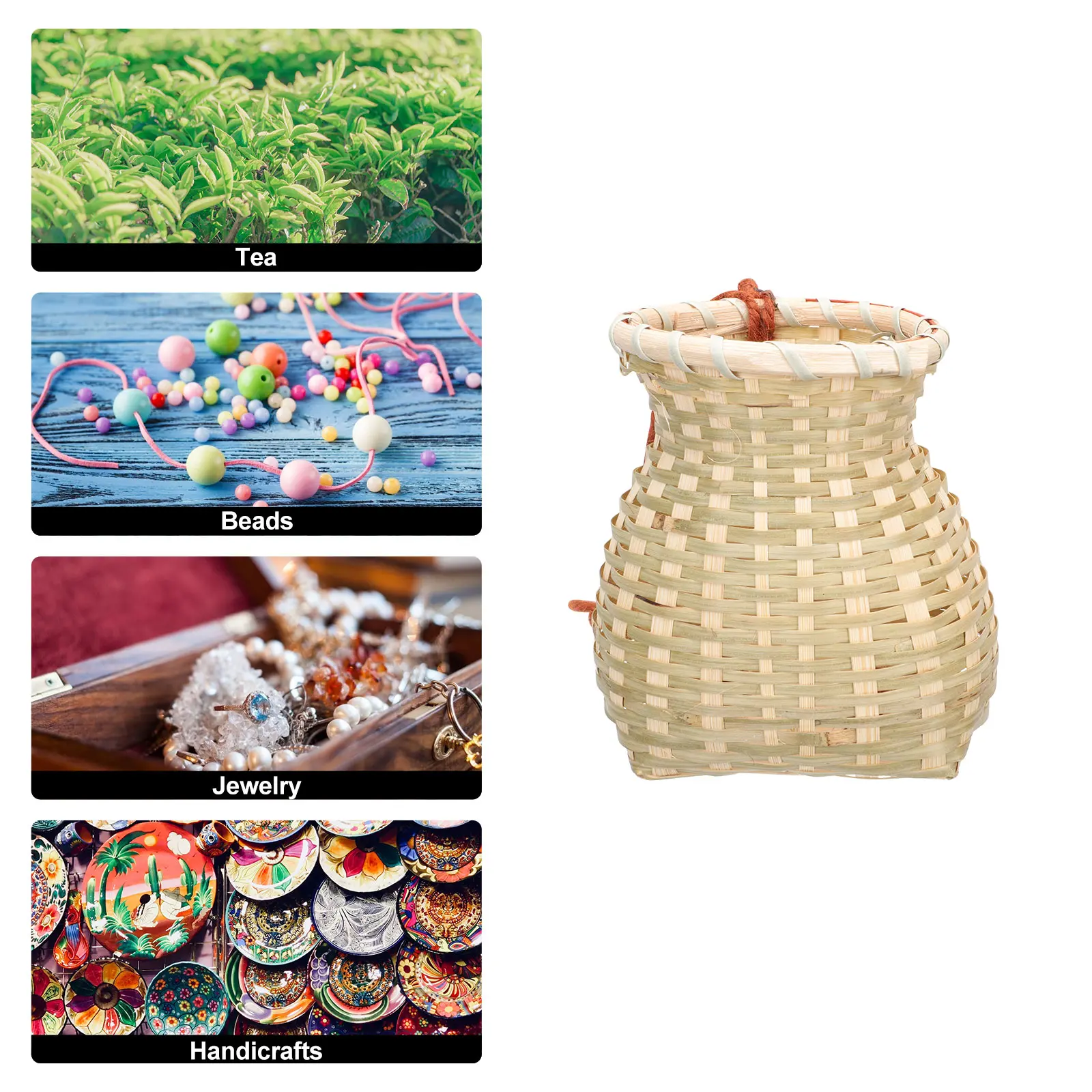 Bamboo Woven Tea Basket H made Storage Container for Tea Leaves Jewelry Color Small Beads Dried Fruit Home Decor