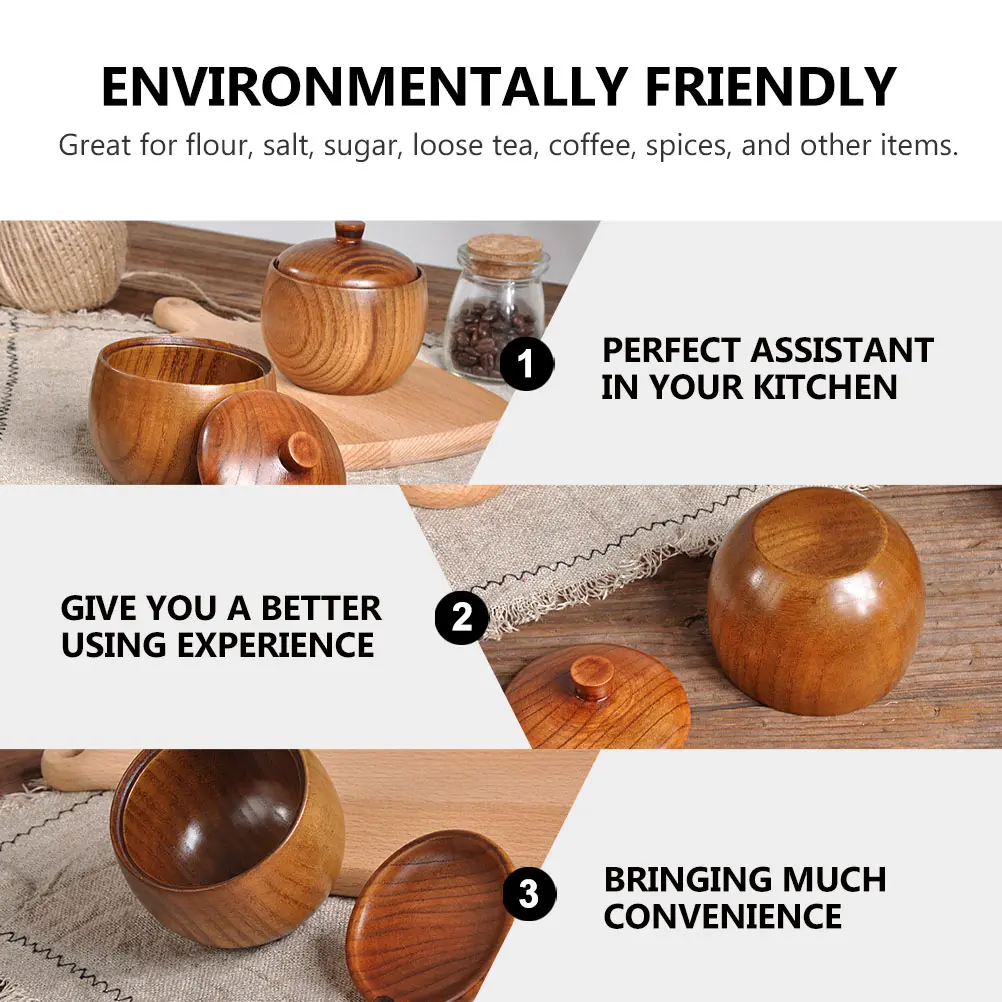 Solid Wood Seasoning Jar Pot Spice Condiment Holder for Table Condiments Organizer Storage Container Wooden Baby