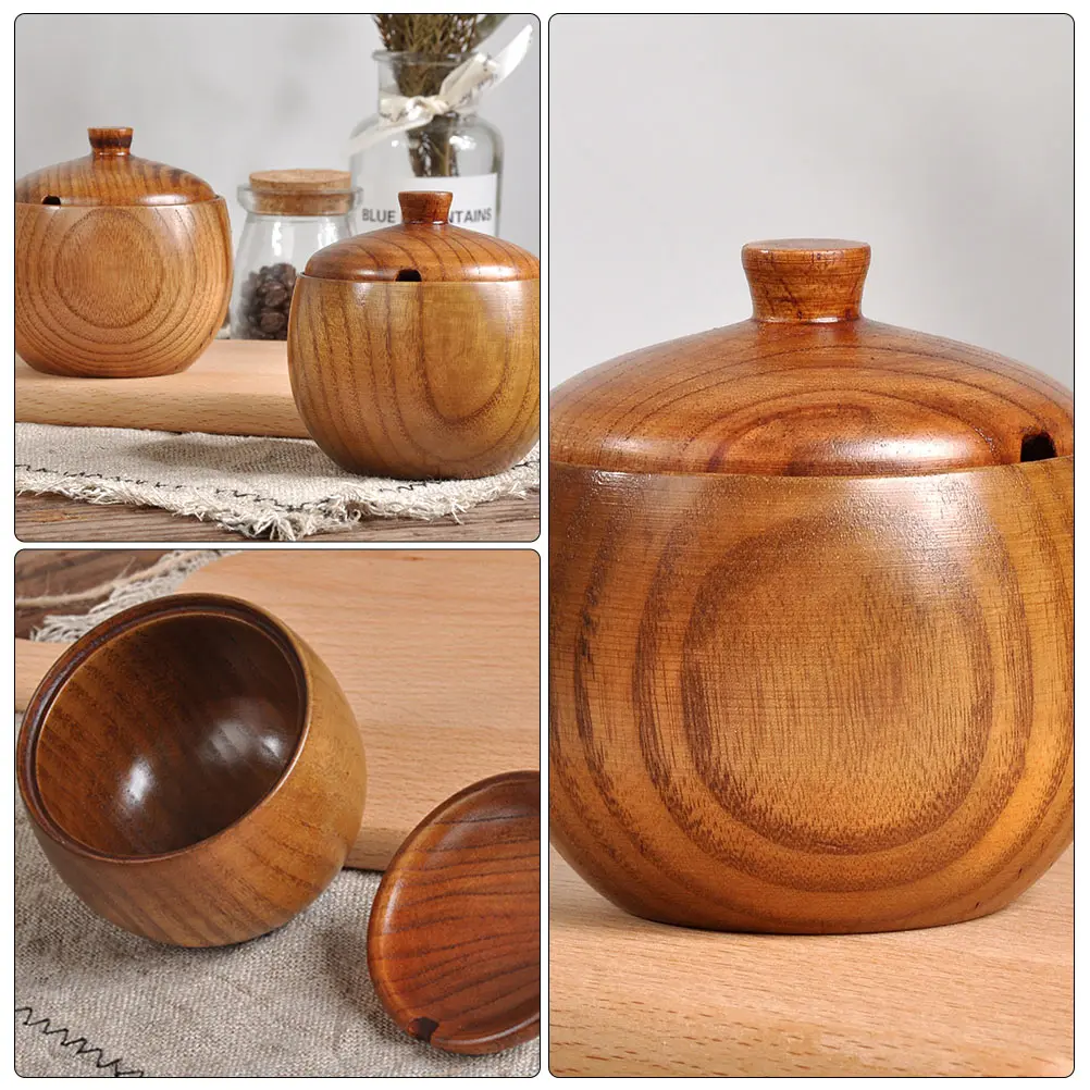 Solid Wood Seasoning Jar Pot Spice Condiment Holder for Table Condiments Organizer Storage Container Wooden Baby