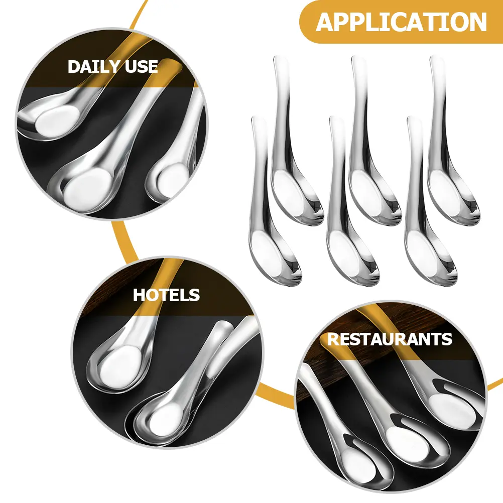 6pcs Flat Bottom Spoon 304 Stainless Steel Small Size Lightweight Portable Spoons for Picnic Spoon Household Kitchen