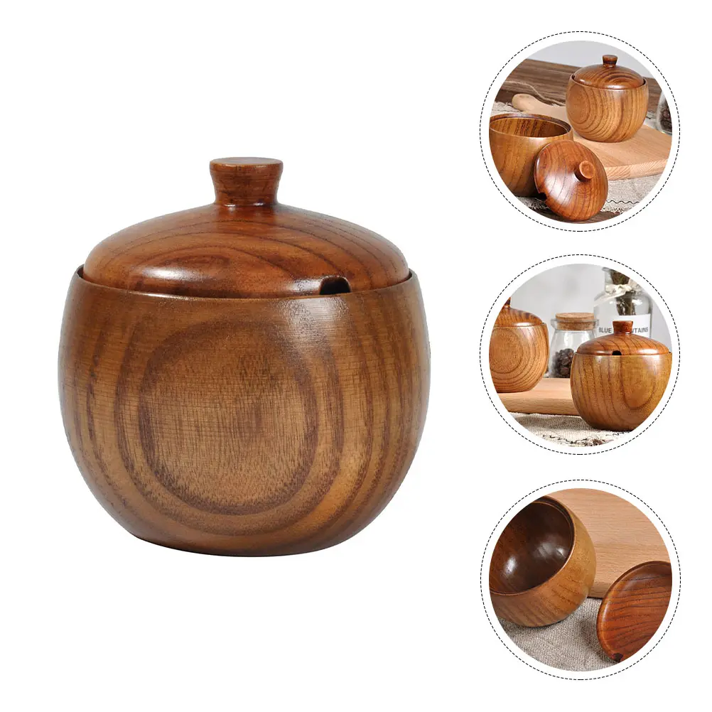 Solid Wood Seasoning Jar Pot Spice Condiment Holder for Table Condiments Organizer Storage Container Wooden Baby