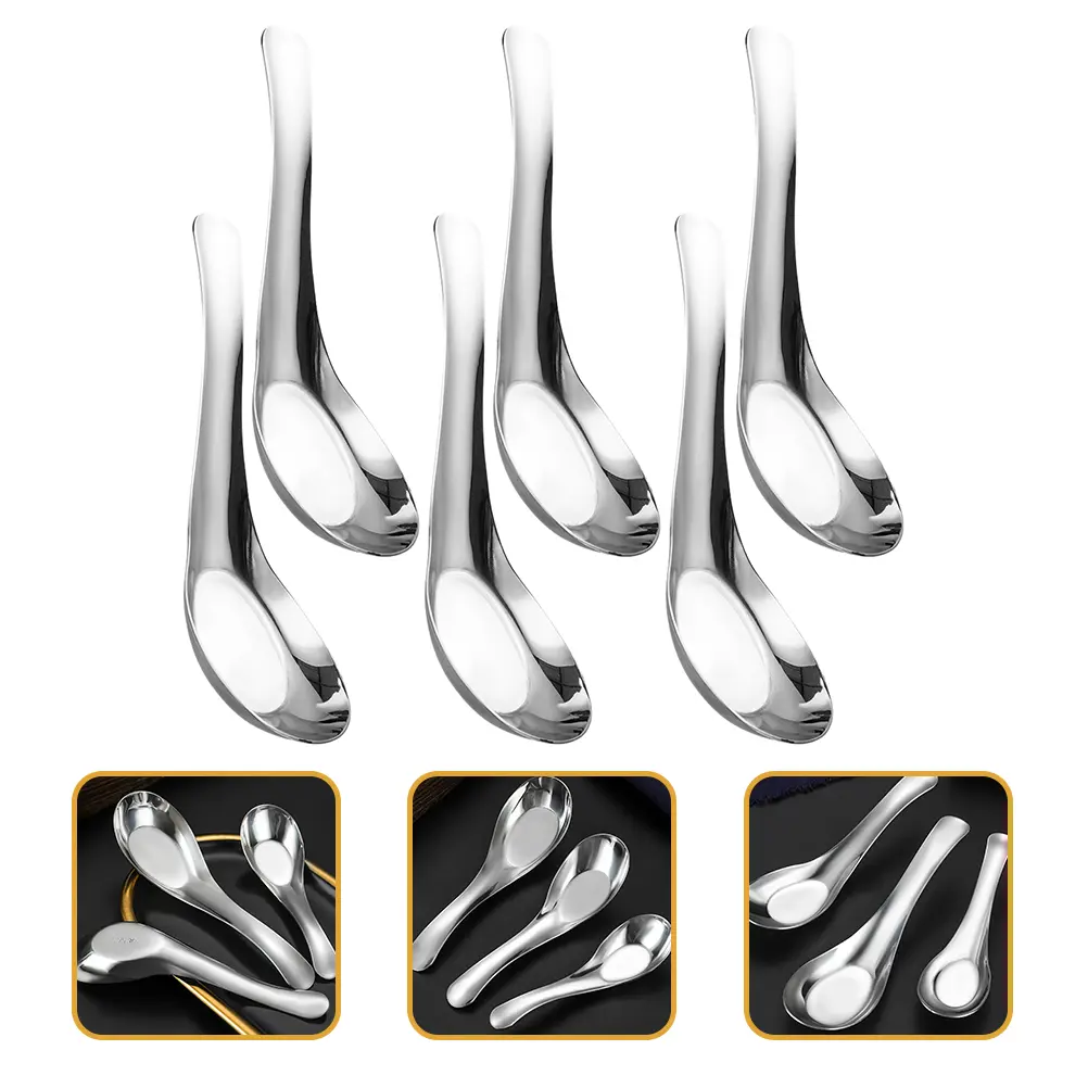 6pcs Flat Bottom Spoon 304 Stainless Steel Small Size Lightweight Portable Spoons for Picnic Spoon Household Kitchen