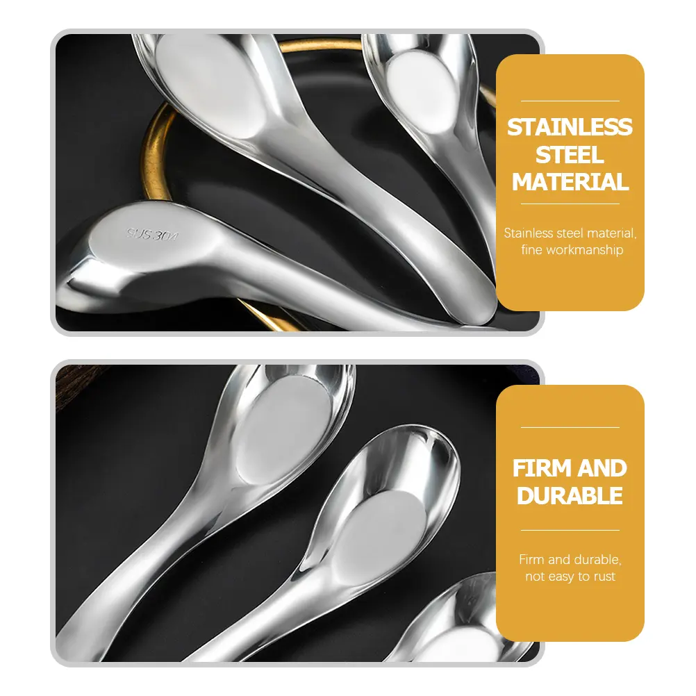 6pcs Flat Bottom Spoon 304 Stainless Steel Small Size Lightweight Portable Spoons for Picnic Spoon Household Kitchen