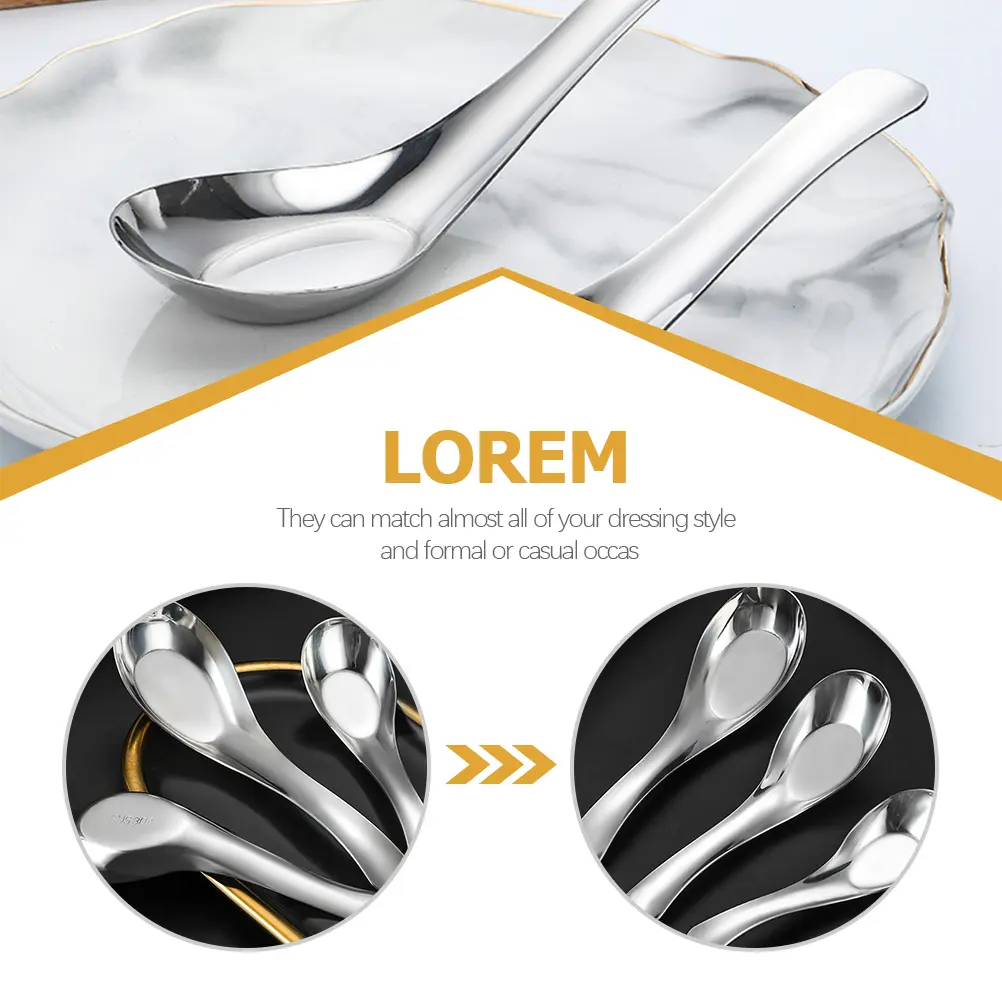 6pcs Flat Bottom Spoon 304 Stainless Steel Small Size Lightweight Portable Spoons for Picnic Spoon Household Kitchen