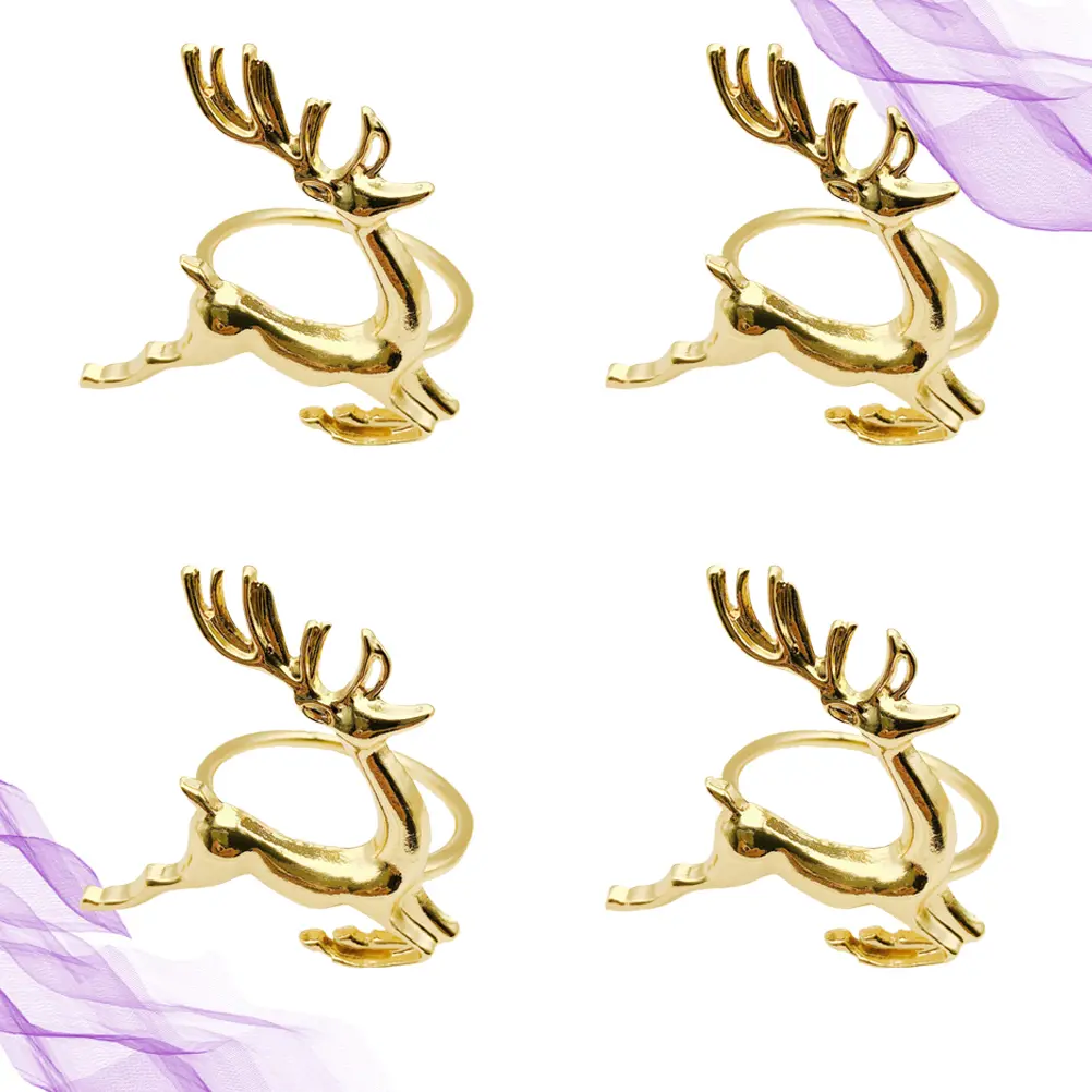 4 Pcs Ring Elk Napkin Buckle Rings Christmas Serviette Buckles Creative Wreath Elegant Holder Golden Party Supplies