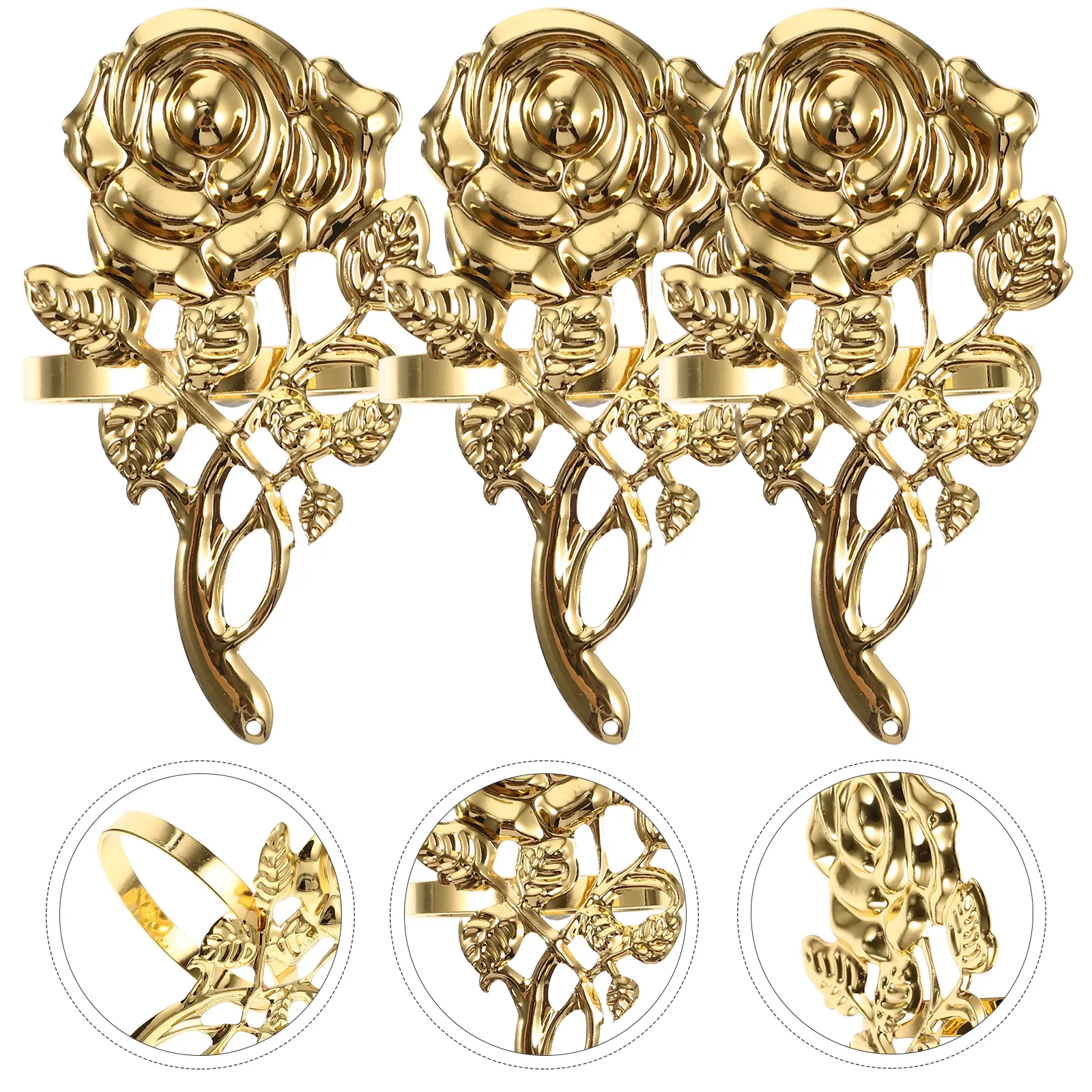 6pcs Rings Metal Rose Dining Table Napkin Ring Gold Valentine Dinner Decor Kitchen Tableware Wedding Party Christmas