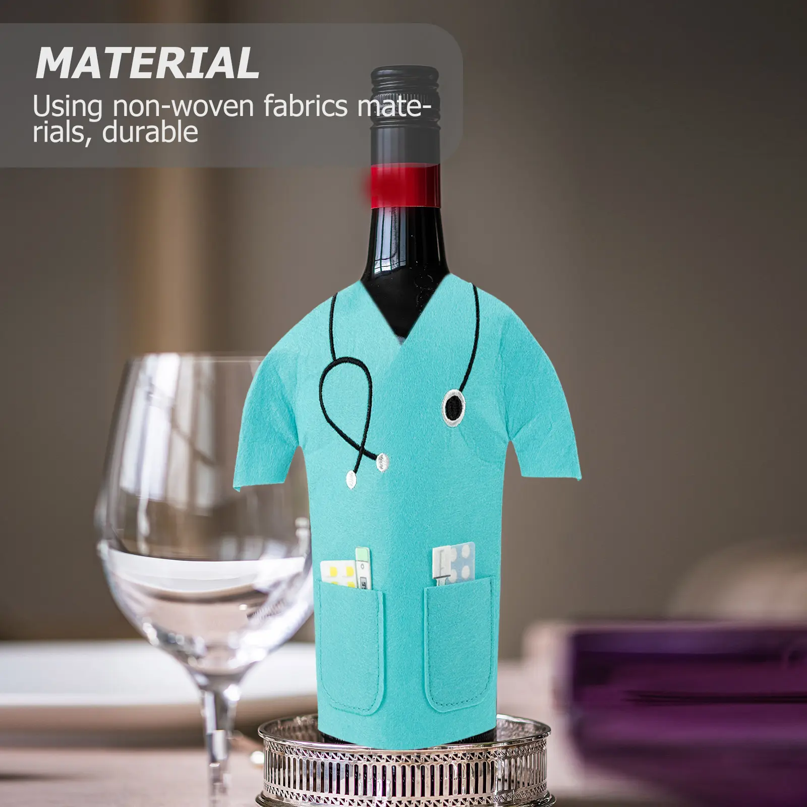 2Pcs Bag Bottle Nurse Bags Decorative Reusable Gift Pouch Non-woven Fabric Coat Blue Storage Practical Kitchen