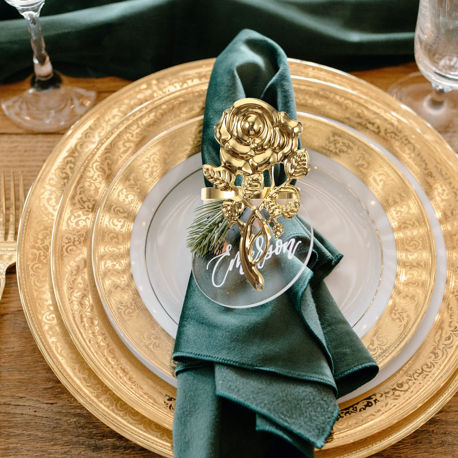 6pcs Rings Metal Rose Dining Table Napkin Ring Gold Valentine Dinner Decor Kitchen Tableware Wedding Party Christmas