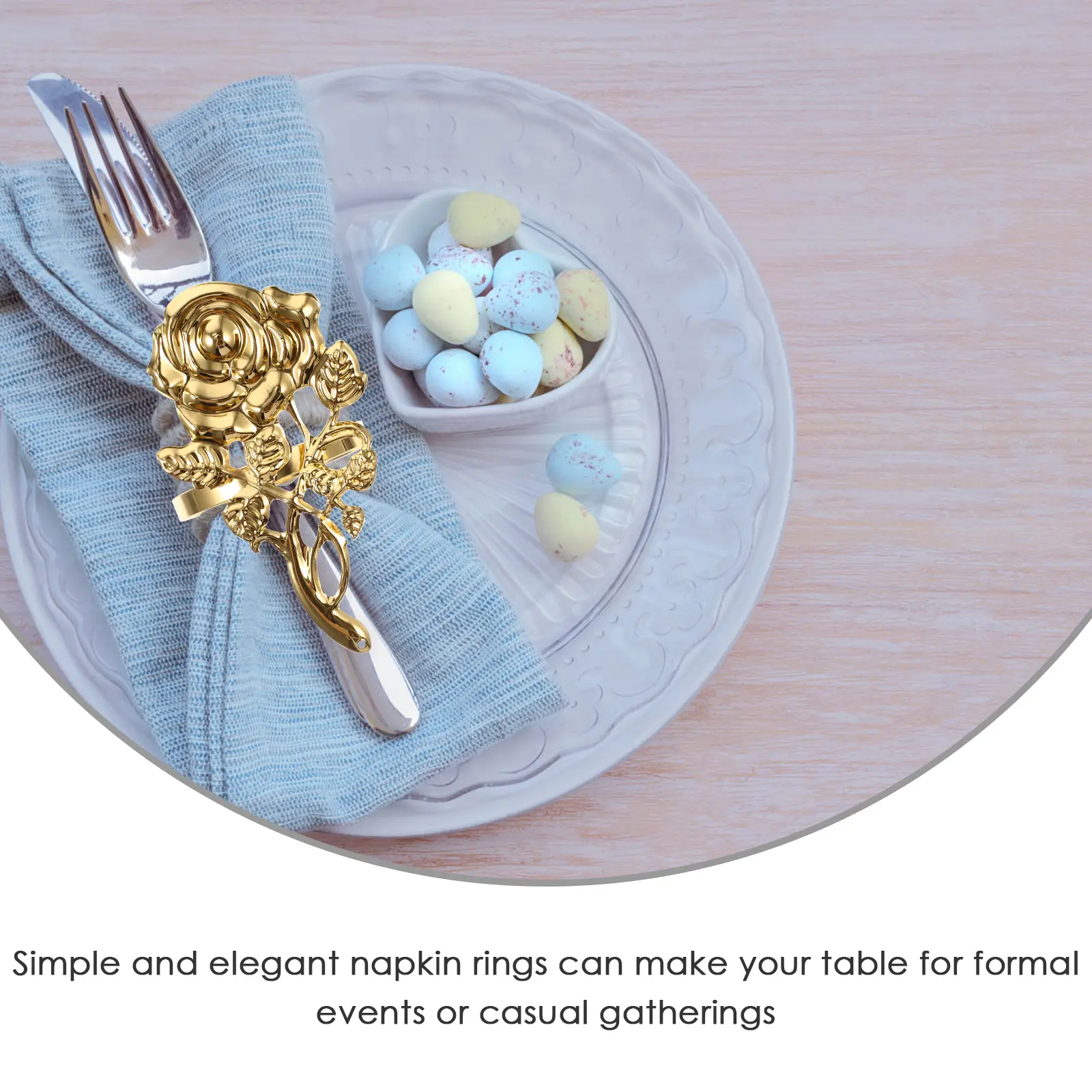 6pcs Rings Metal Rose Dining Table Napkin Ring Gold Valentine Dinner Decor Kitchen Tableware Wedding Party Christmas