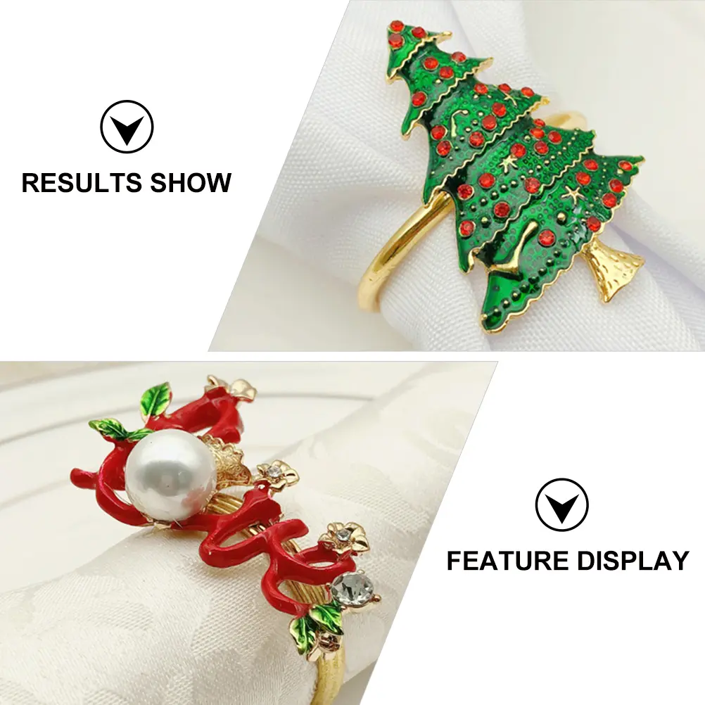 4Pcs Napkin Rings Rhinestone Inlay Christmas Themed Napkin Holder Set Tableware Accessories Metal Banquet Party Home