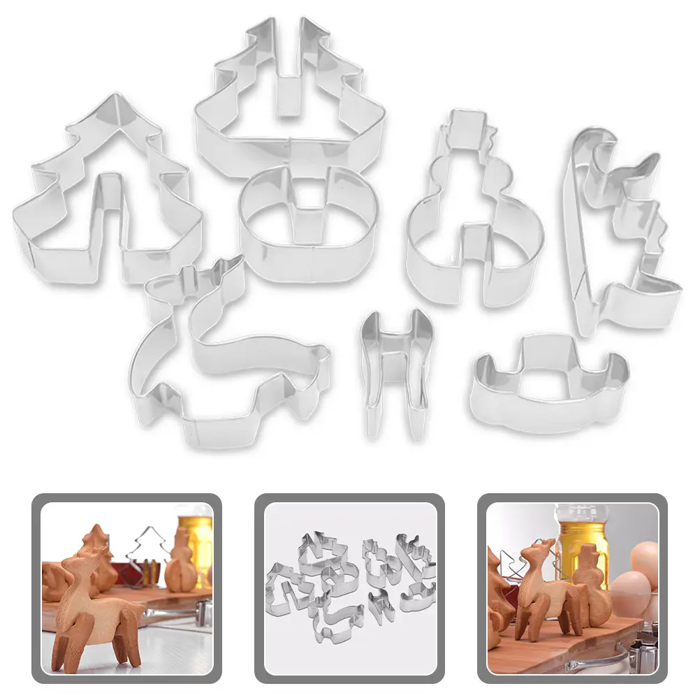 8pcs Stainless Steel Biscuit Mold Cookie Mold Christmas Accessories Reusable Food Christmas Style Cookie