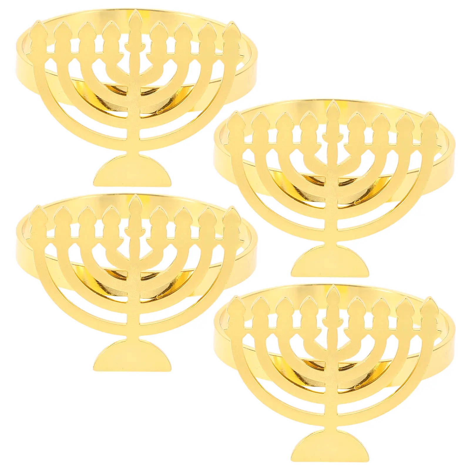 4 pcs Napkin Rings Menorah Shaped Serviette Holders Party Hanukkah Napkin Circle Decorations Kitchen Bar Accessories