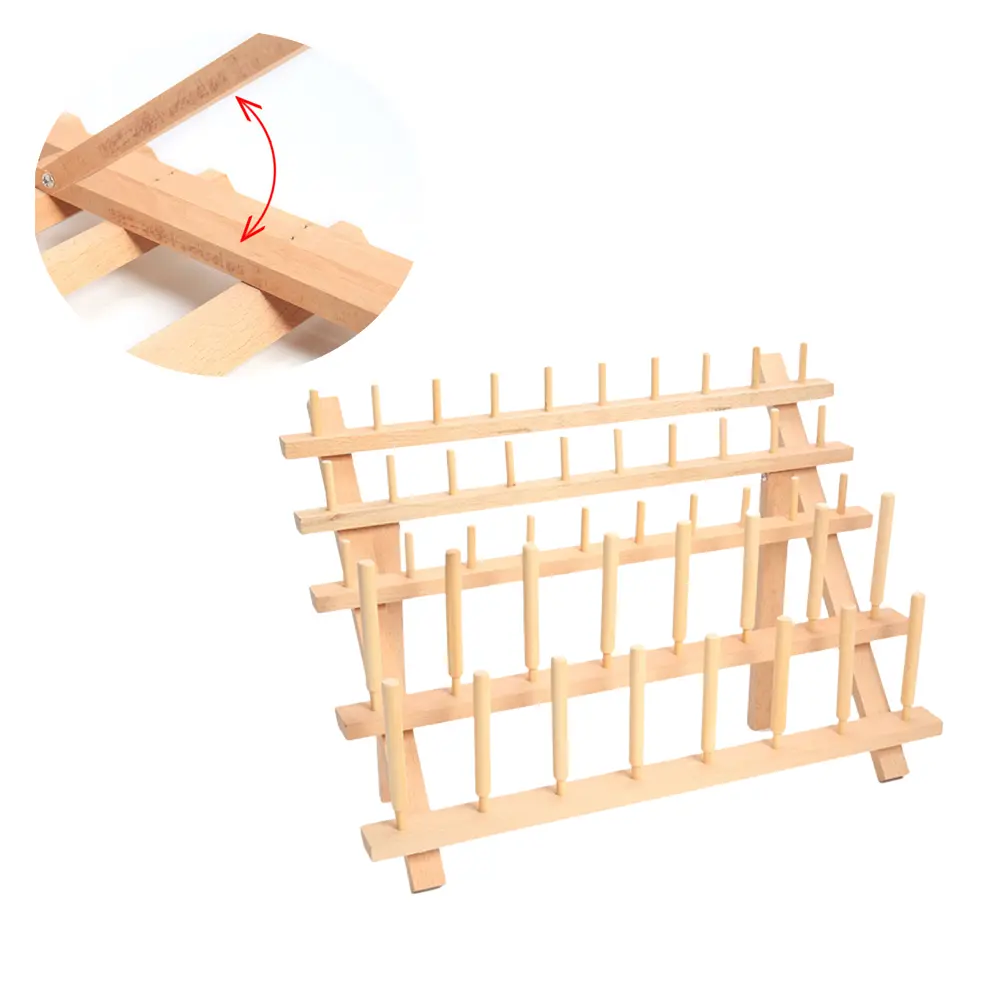 Durable Natural Wood Thread ganizer Holds 46 Spools Mini Cones Free Standing Wall Mountable Bobbin Rack for Embroidery Sewing