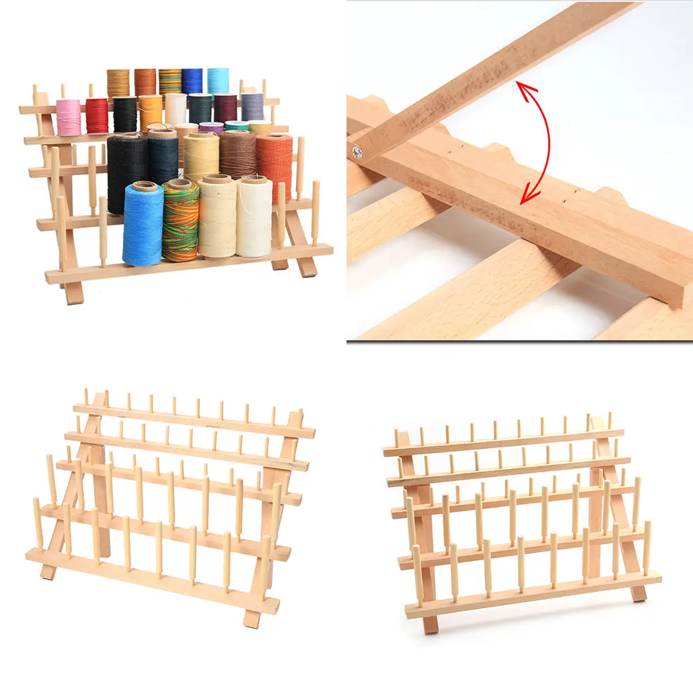 Durable Natural Wood Thread ganizer Holds 46 Spools Mini Cones Free Standing Wall Mountable Bobbin Rack for Embroidery Sewing
