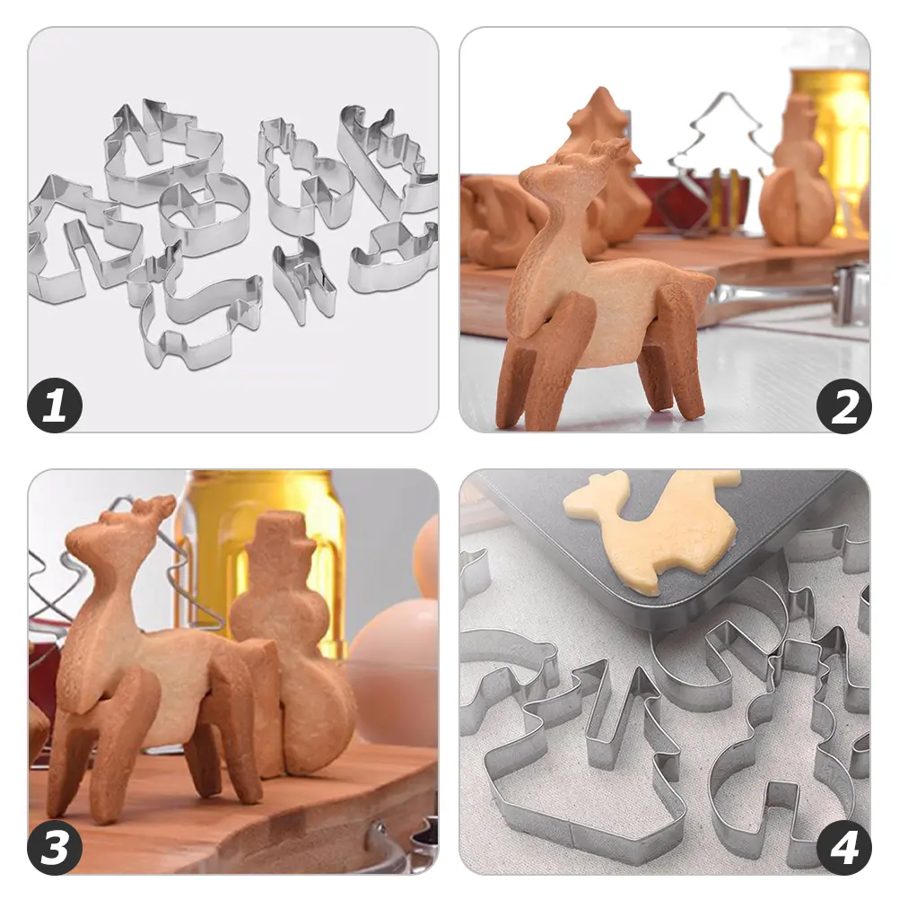 8pcs Stainless Steel Biscuit Mold Cookie Mold Christmas Accessories Reusable Food Christmas Style Cookie