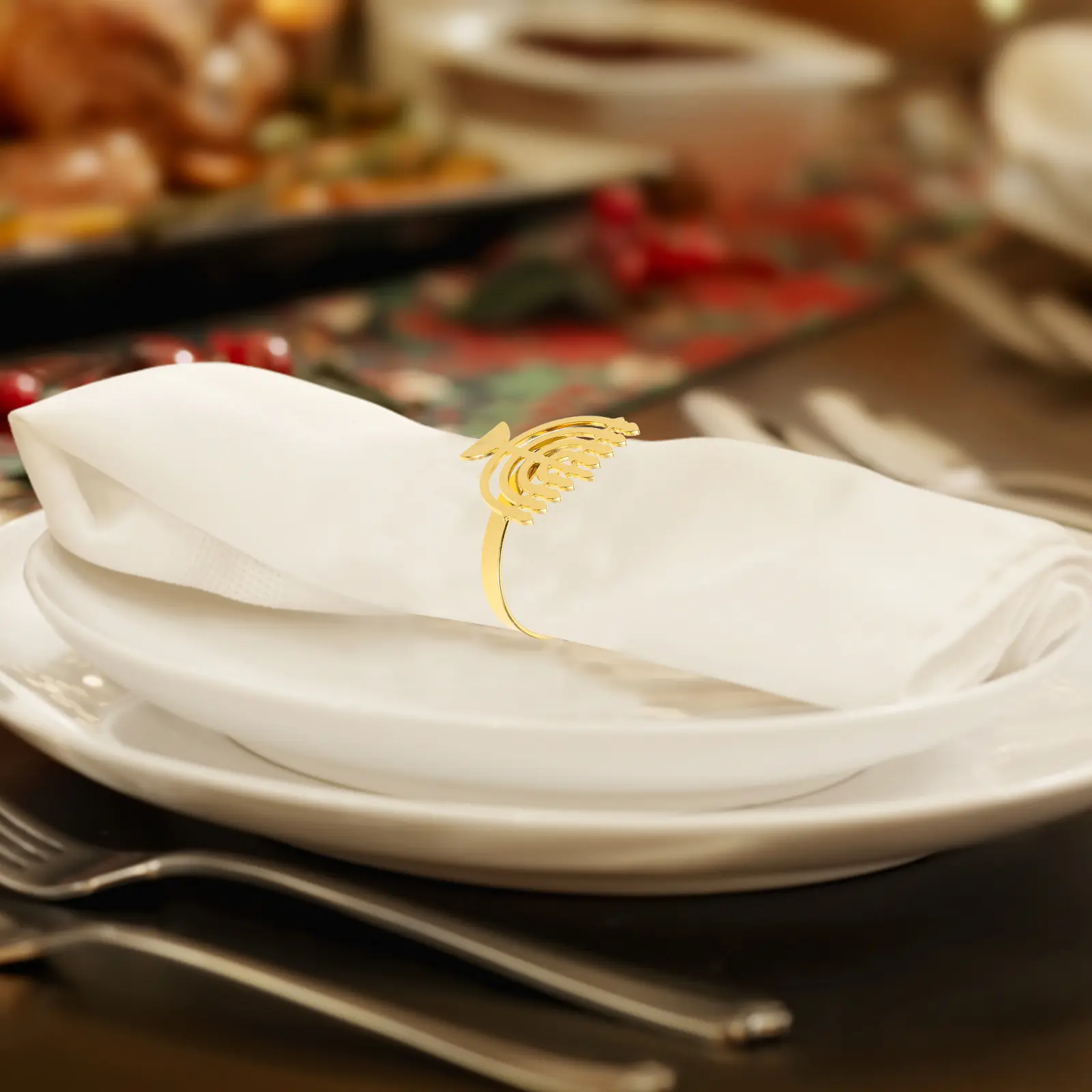 4 pcs Napkin Rings Menorah Shaped Serviette Holders Party Hanukkah Napkin Circle Decorations Kitchen Bar Accessories