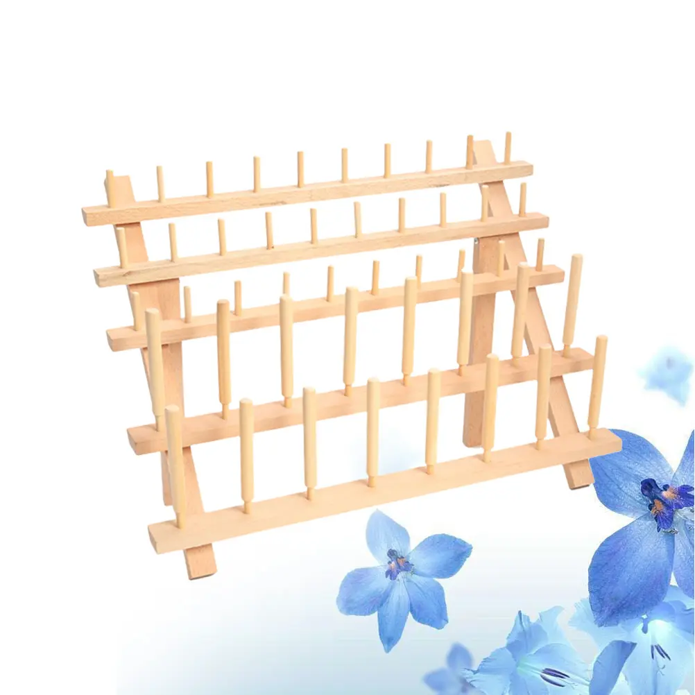 Durable Natural Wood Thread ganizer Holds 46 Spools Mini Cones Free Standing Wall Mountable Bobbin Rack for Embroidery Sewing