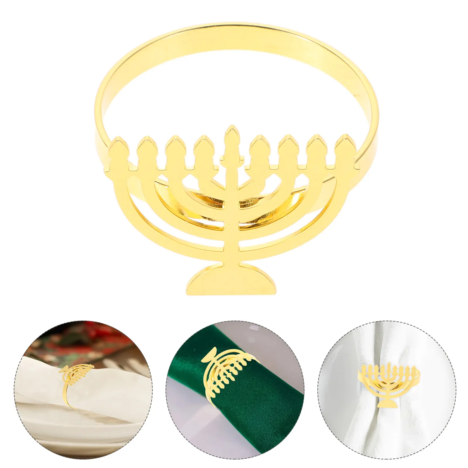 4 pcs Napkin Rings Menorah Shaped Serviette Holders Party Hanukkah Napkin Circle Decorations Kitchen Bar Accessories