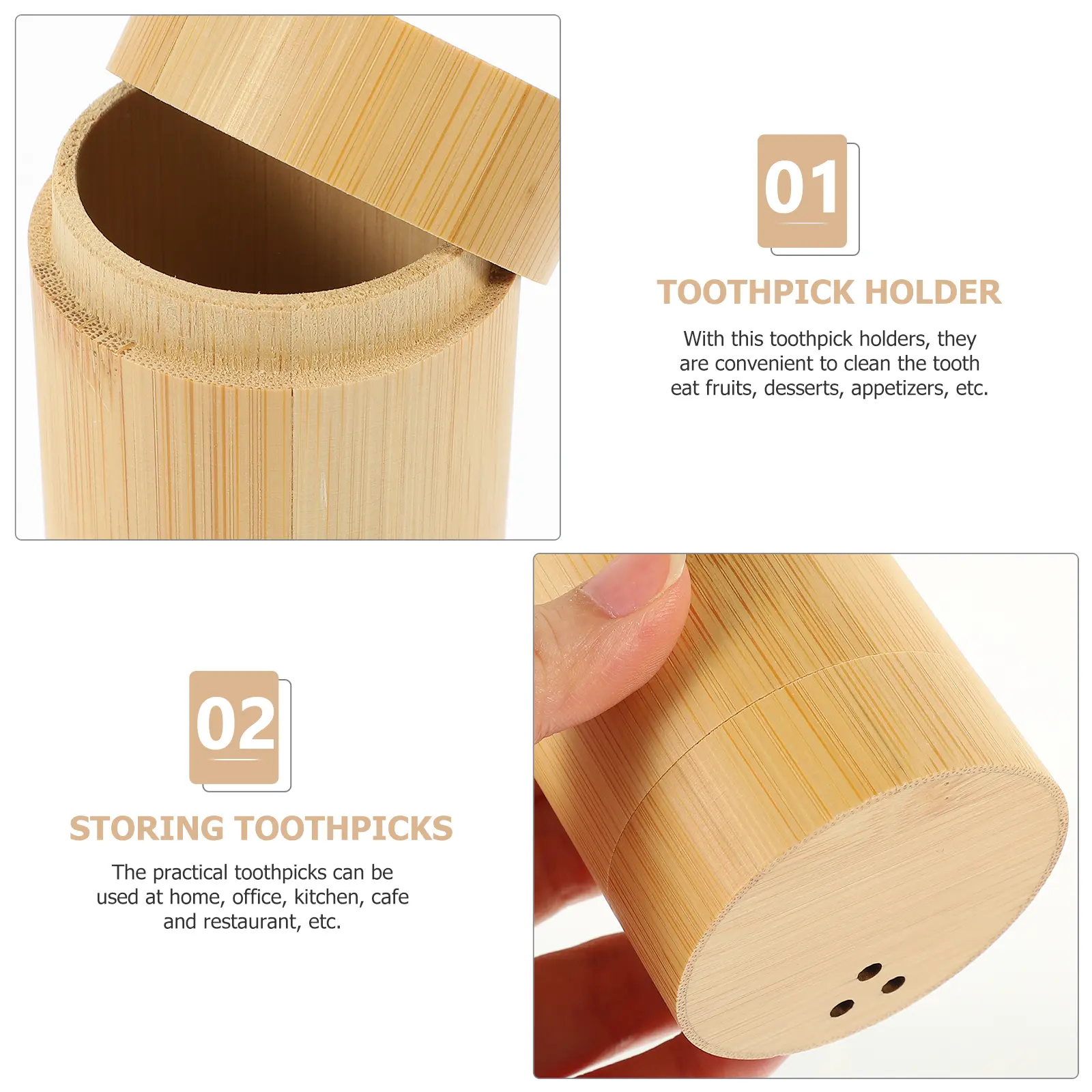 Bamboo Toothpick Holder for Home Kitchen Cafe Restaurant Delicate Dispenser Reusable Container Desktop Accessory Travel