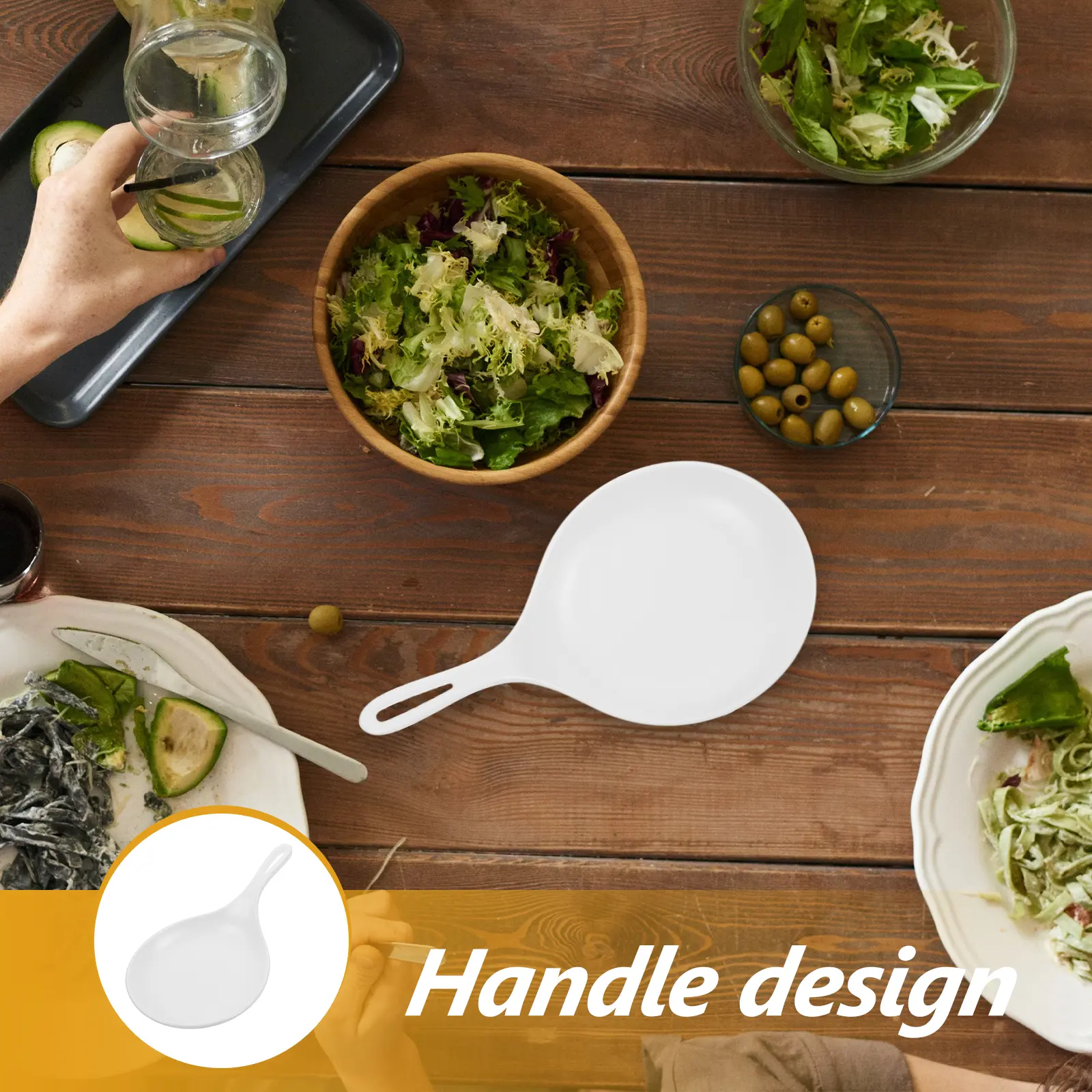 2pcs Dessert Plates Thickened Handle for Salad Steak Pasta Smooth Surface Steak Handle Plates Long Use Serving Platter