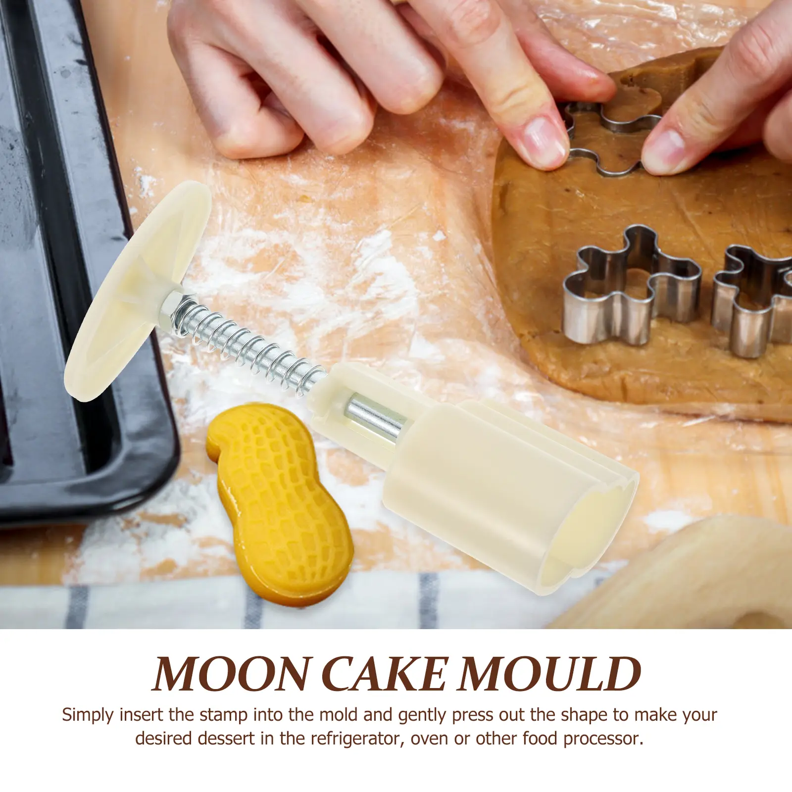 Mooncake Mold Metal ABS DIY Dessert Maker H Press Cookie Stamping Tool Baking Pastries Kitchen Gadgets Easy Demold Non Stick