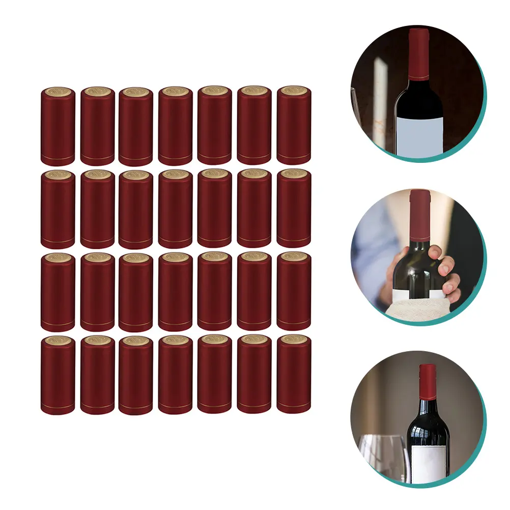 100 Pcs Heat Shrink Tubing Red Sealing Film Tops Plastic Bottles with Lids