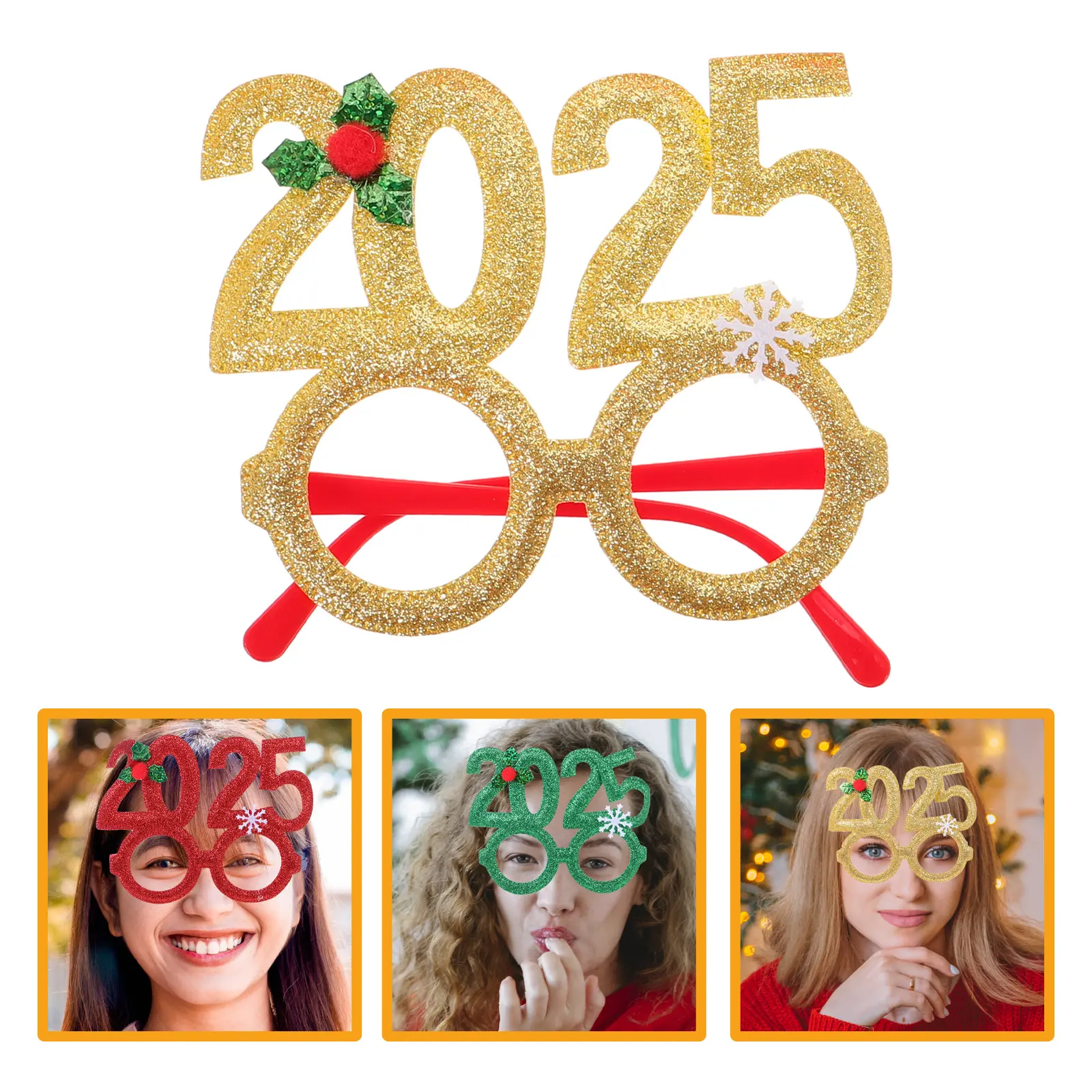 3Pcs NewYearPartyGlasses StylishBlackGoldFrame PhotoBoothProps HappyNewYearDecorations 2025Supplies PartyAccessories
