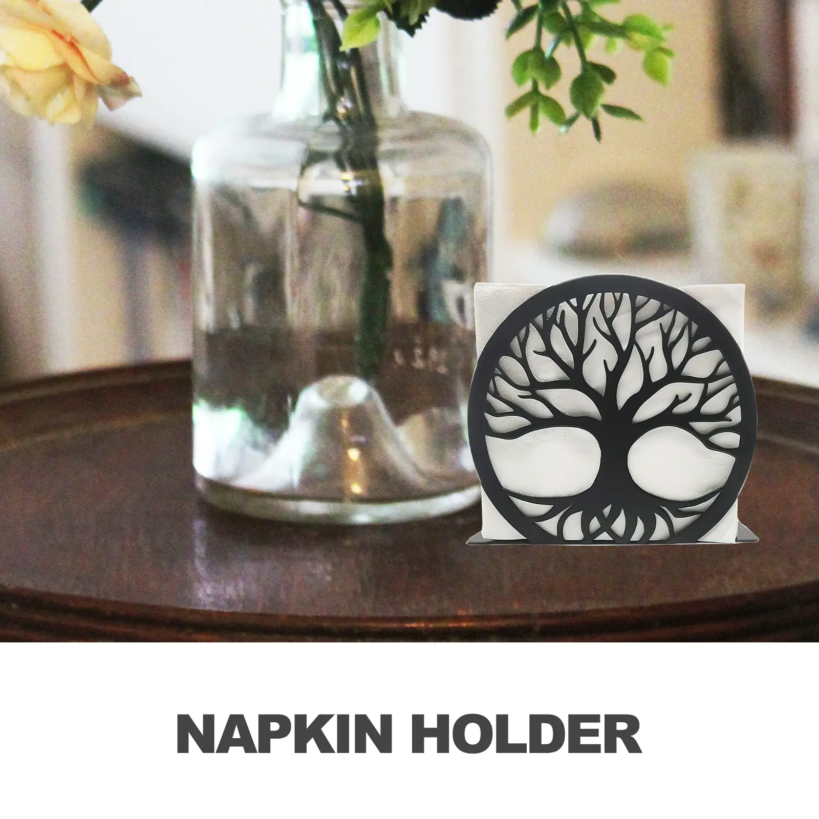 Napkin Holder Paper Towel Dispenser Stainless Steel Non Slip Restaurant Home Kitchen Table Top Black Color