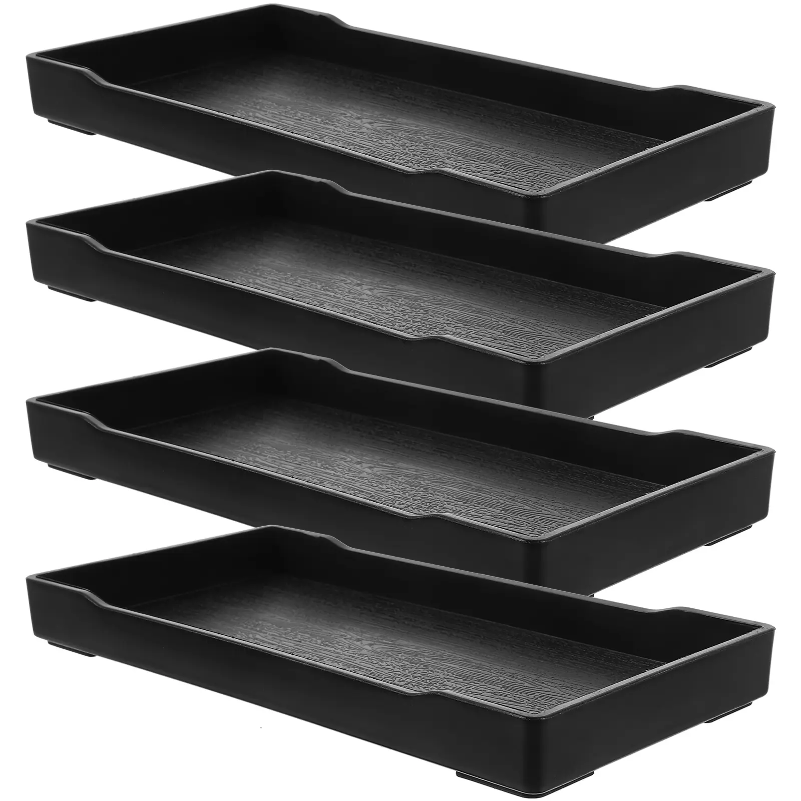 4pcs Black Bathroom Storage Tray Rectangular Vanity Counter Plate Hotel Supply Towel Holder Daily Use Toiletries Multi-function