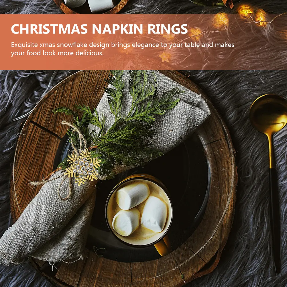 6Pcs Snowflake Napkin Rings Rhinestone Xmas Table Decorations Festive Party Supplies Restaurant Accessories