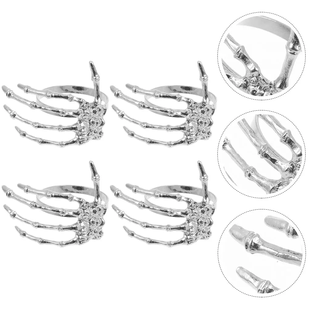 4 Pcs Ghost Hand Napkin Buckle Halloween Rings Skull Palm Holiday Decorations Dinner Alloy Holder