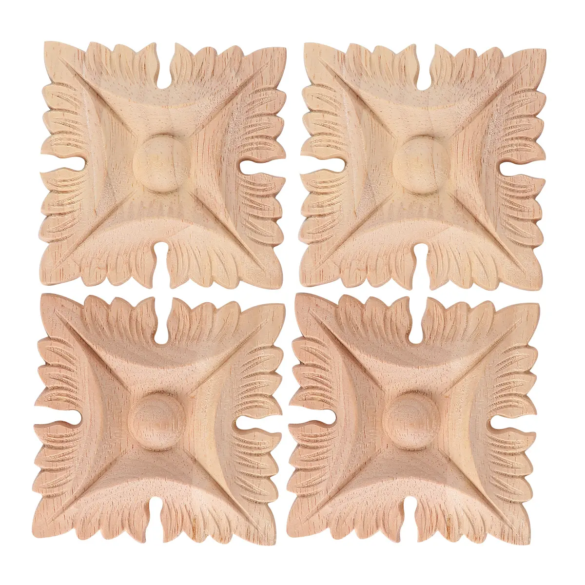 4pcs Solid Wood Furniture Decals Decoration Trim Carved Door Frame Appliques Wall Decor Home Accessories Vintage Style