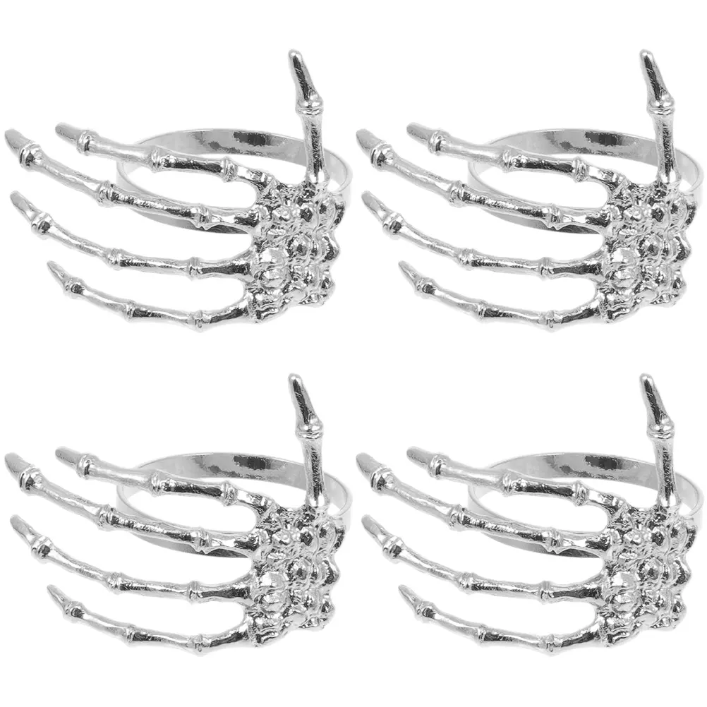4 Pcs Ghost Hand Napkin Buckle Halloween Rings Skull Palm Holiday Decorations Dinner Alloy Holder
