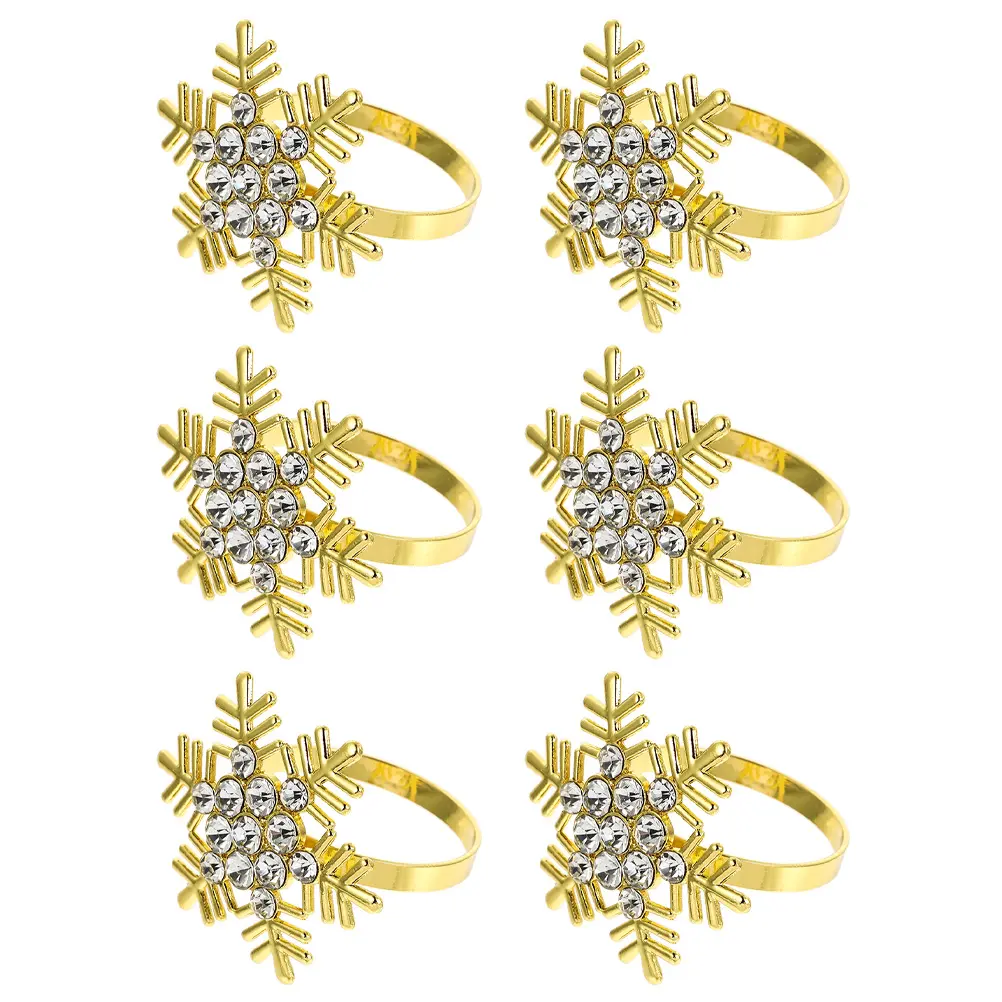 6Pcs Snowflake Napkin Rings Rhinestone Xmas Table Decorations Festive Party Supplies Restaurant Accessories