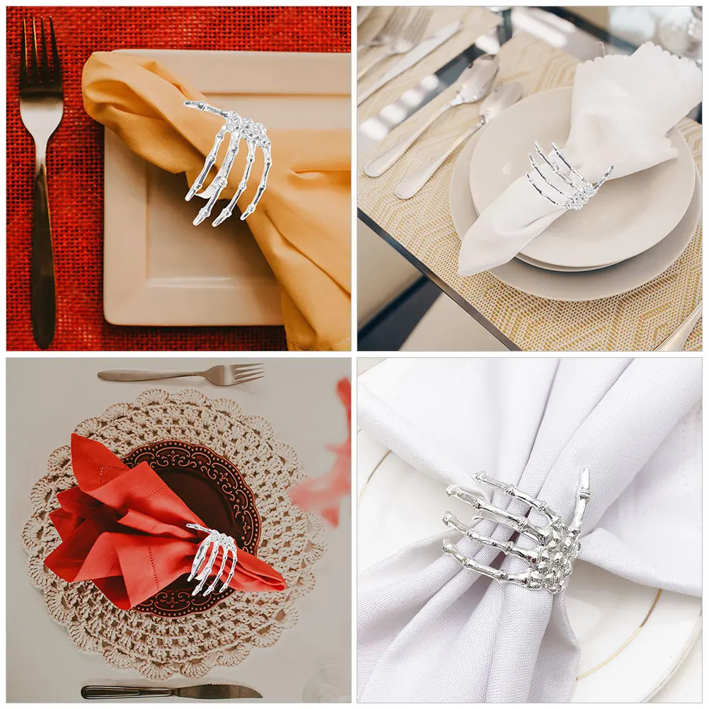 4 Pcs Ghost Hand Napkin Buckle Halloween Rings Skull Palm Holiday Decorations Dinner Alloy Holder