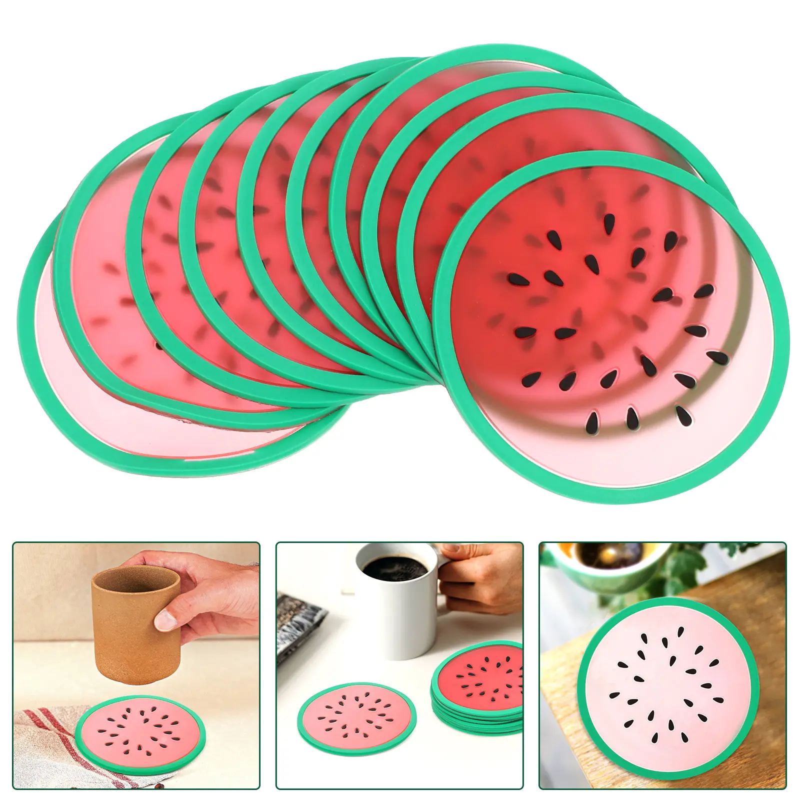 10pcs Fruit Shaped Coasters Heat Resistant Cup Mats Non Slip Silica Gel Cute for Desktop Decor Table Protection Coffee Tumbler