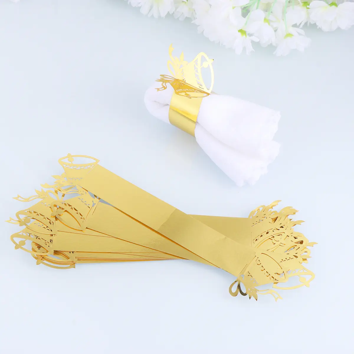 50PCS Napkin Rings Elegant Paper Bell Design Serviette Holders Buckles For Wedding Banquet Decorations Practical Kitchen Bar