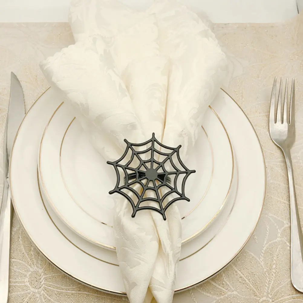 6 pcs Napkin Rings Spider Net Design Halloween Party Decoration Hotel Restaurant Home Use Mysterious Atmosphere Serviette
