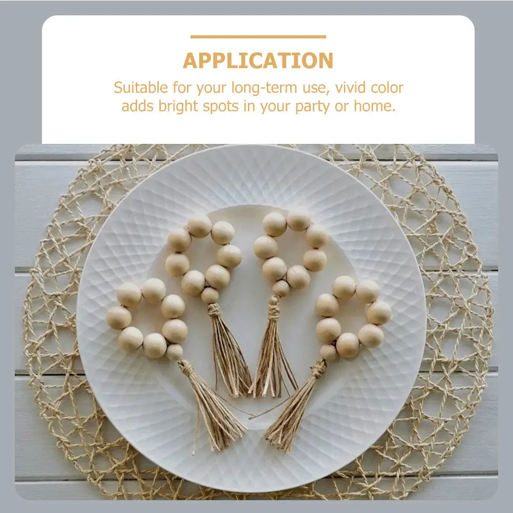 10pcs Wooden Bead Napkin Rings Color Rustic Farmhouse Decor Wedding Party Christmas Banquet Supplies Sturdy Beads Tassel